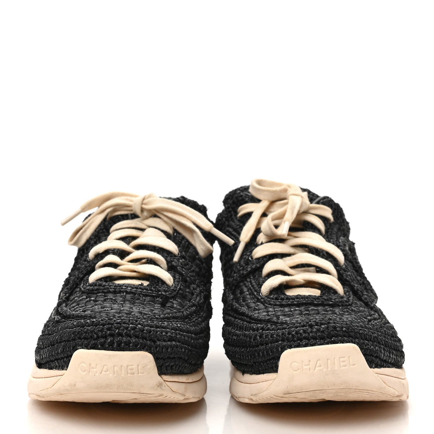 Chanel Braided Raffia Womens CC Sneakers 38 Black 2 of 7