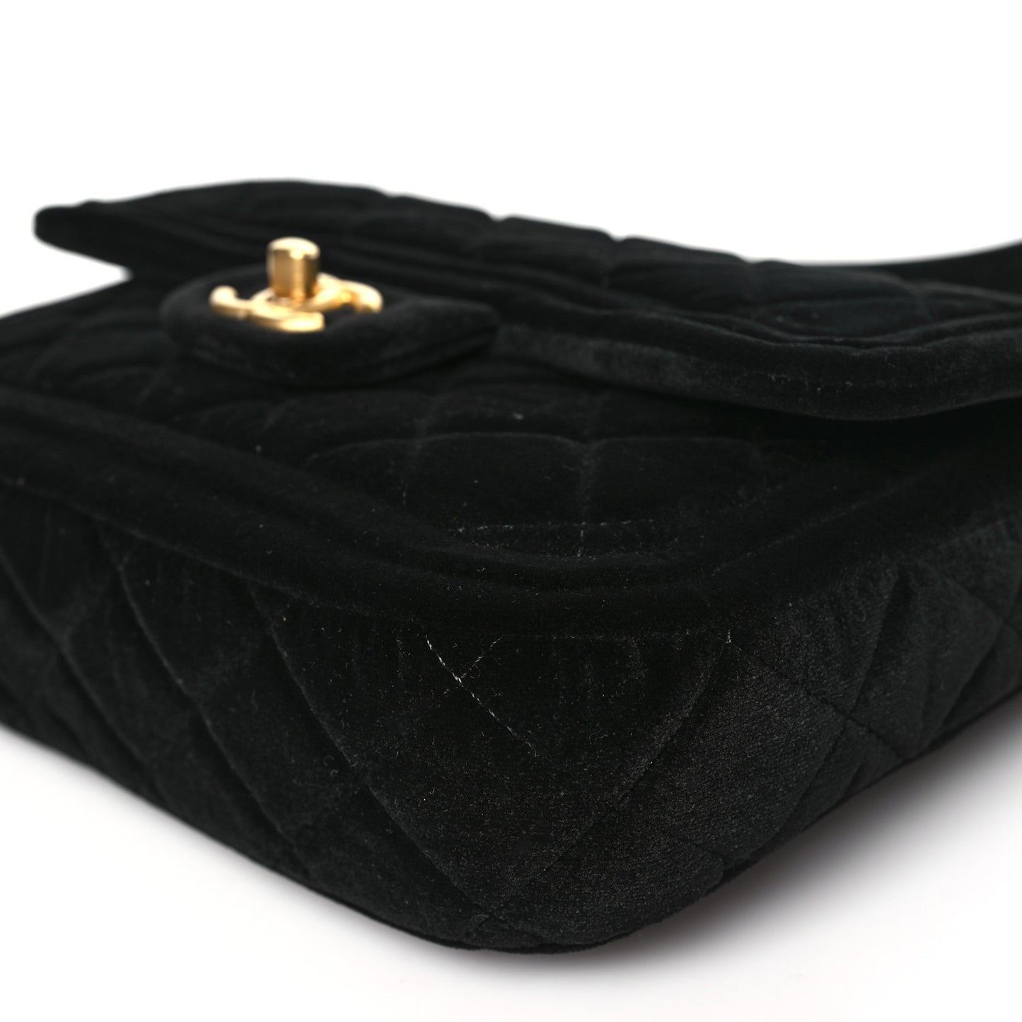 Velvet Quilted Double Frame Flap Black