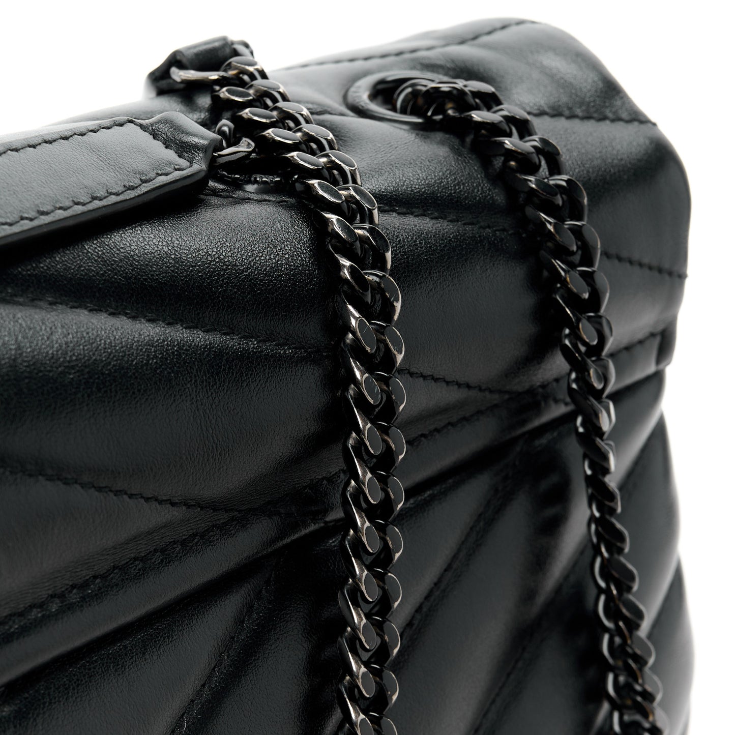 SAINT LAURENT Calfskin Y Quilted Monogram Monochrome Medium Loulou Chain Satchel Black