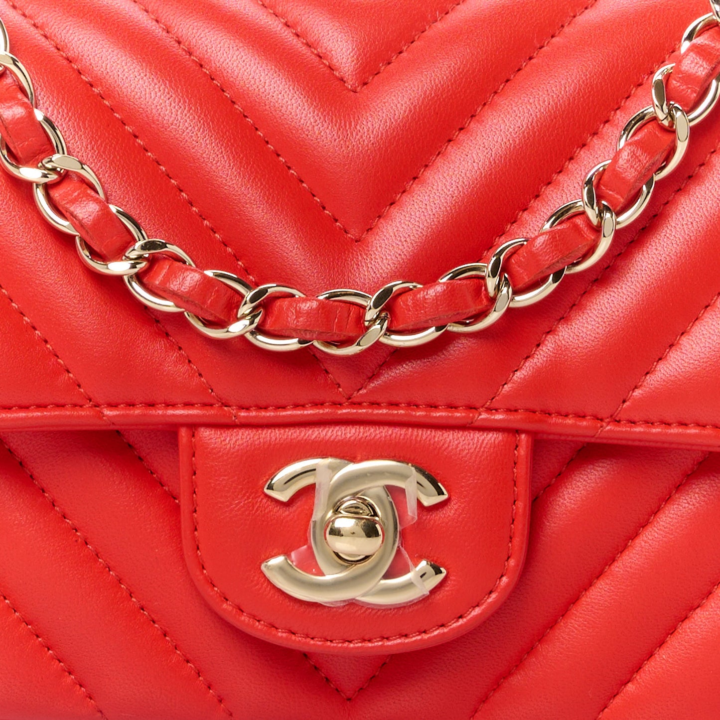 Lambskin Chevron Quilted Mini Rectangular Flap Red