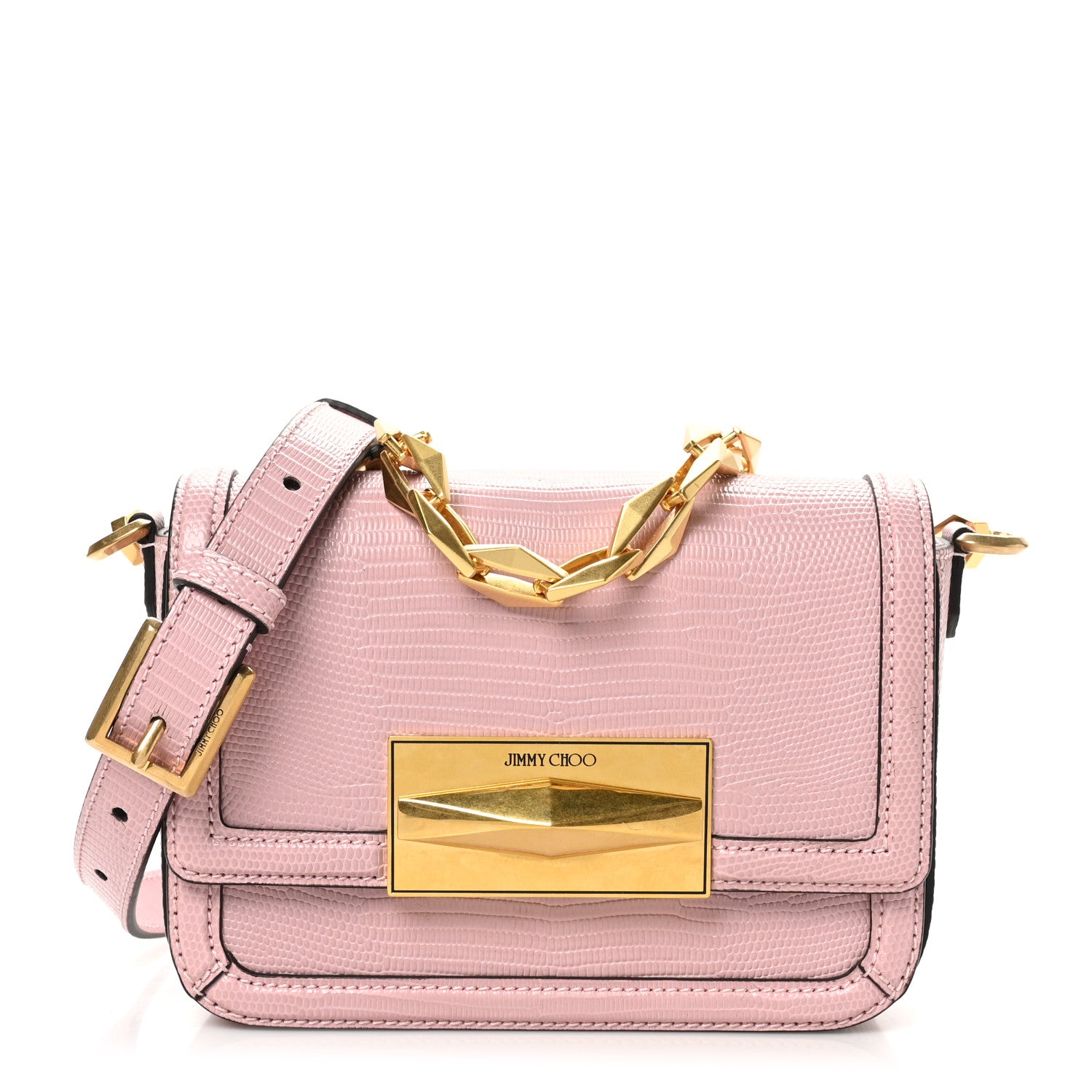 Jimmy Choo Lizard Embossed Diamond Crossbody Bag Pink 1747876