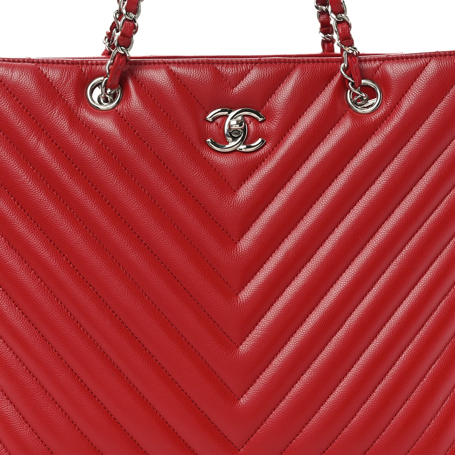 Caviar Chevron Quilted Large Coco Handle Shopping Tote Red