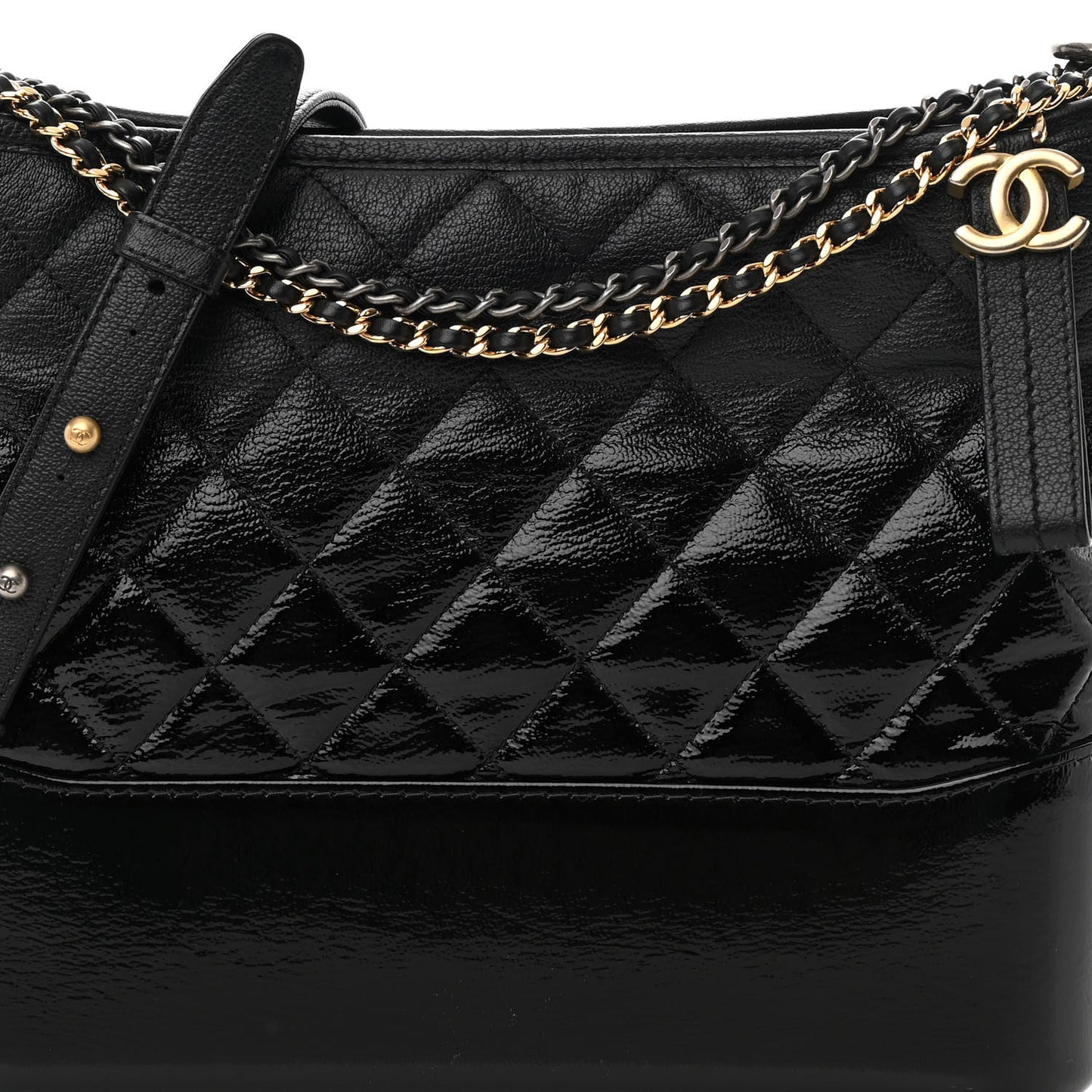 Patent Goatskin Quilted Medium Gabrielle Hobo Black