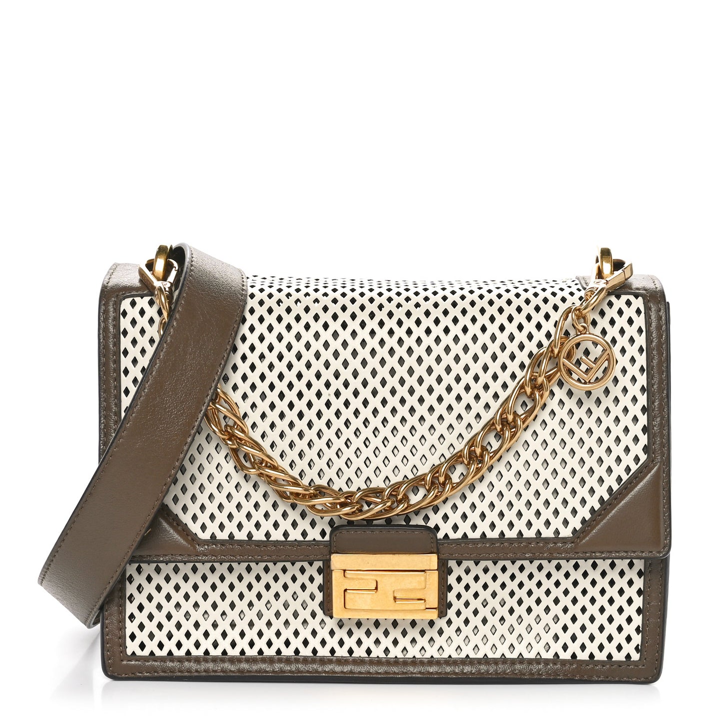 Vitello Liberty Glossy Lambskin F is Fendi Perforated Kan U Shoulder Bag White Ice Rust Maya
