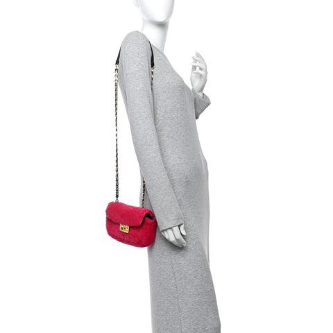 Shearling Nappa Mini Be Baguette Shoulder Bag Fuxia Black