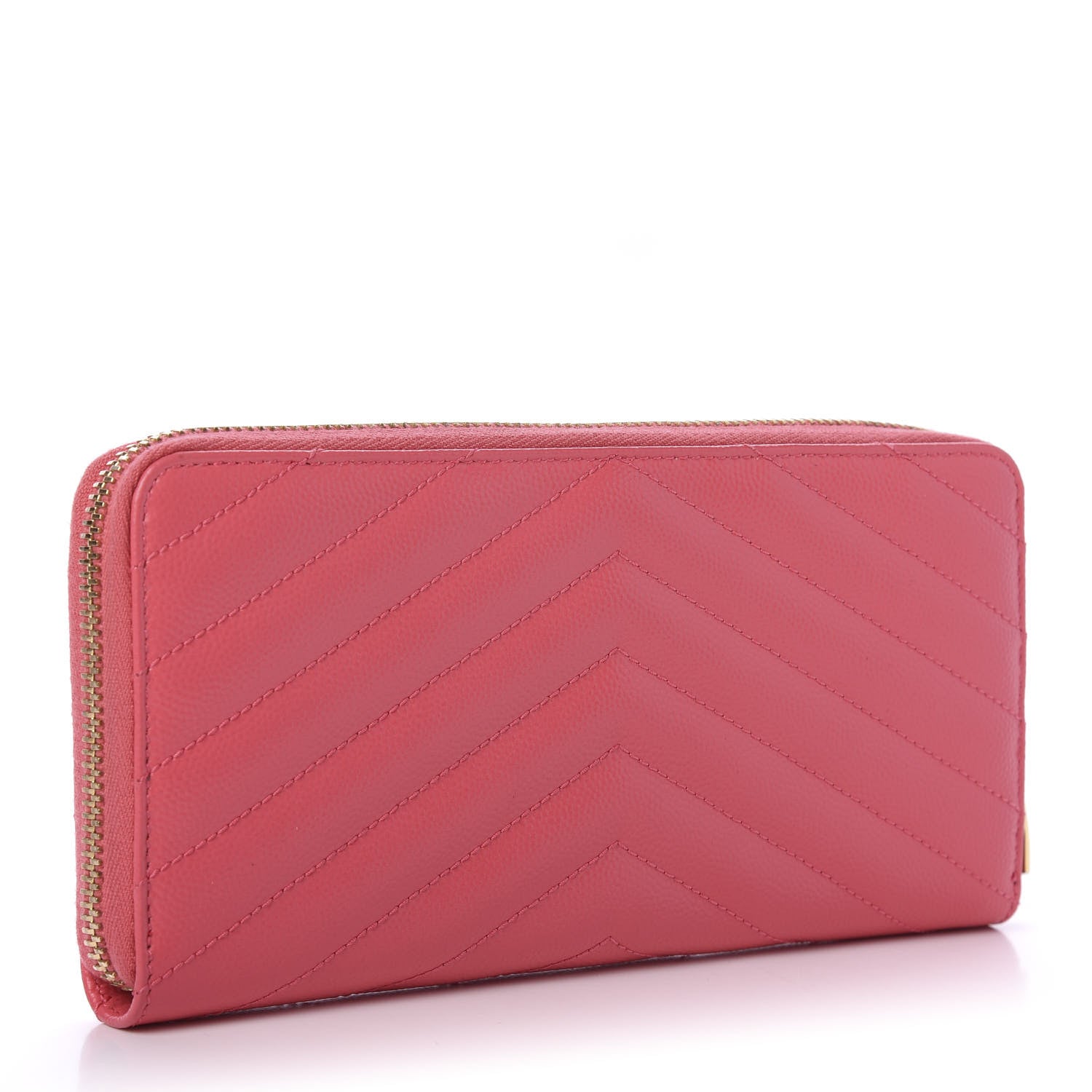 Saint Laurent Grain De Poudre Matelasse Chevron Monogram Zip Around Wallet Bubblegum 3 of 8