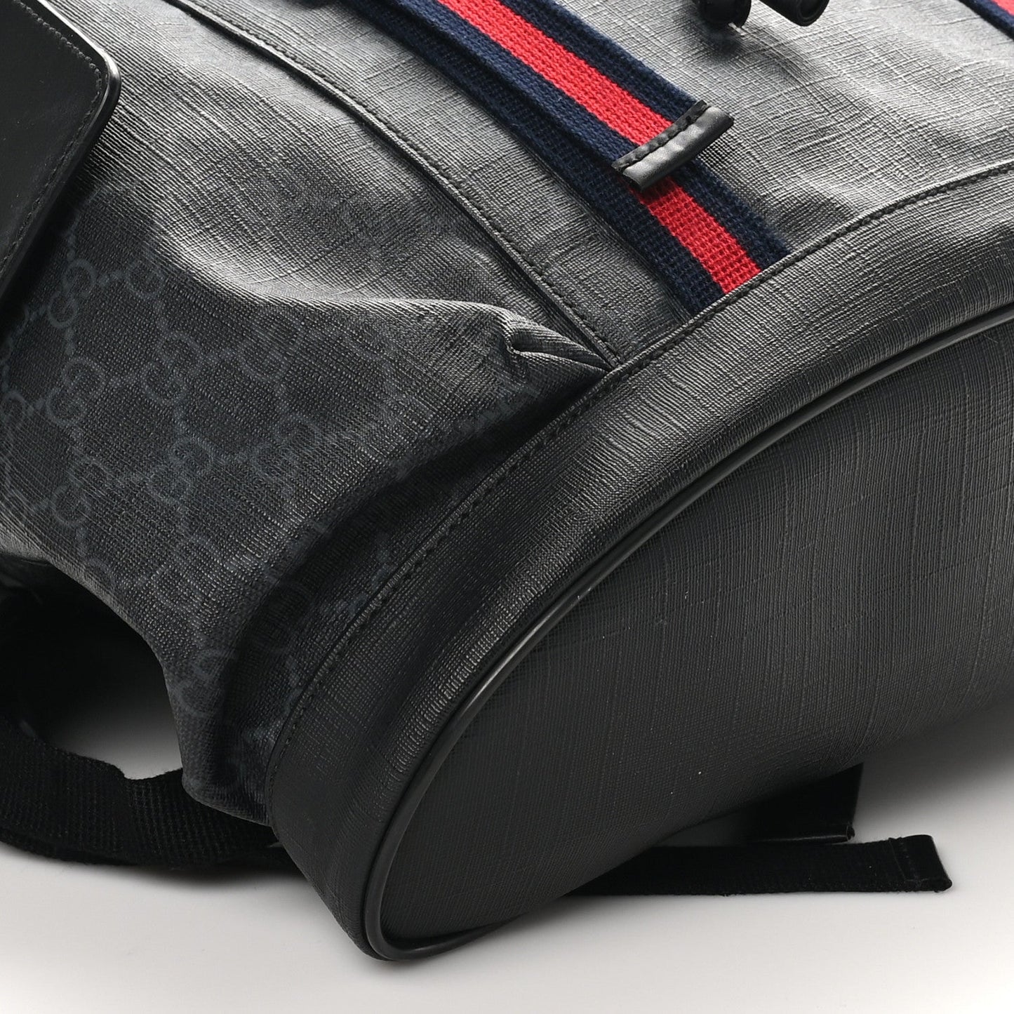 Soft GG Supreme Monogram Calfskin Web Double Buckle Backpack Black