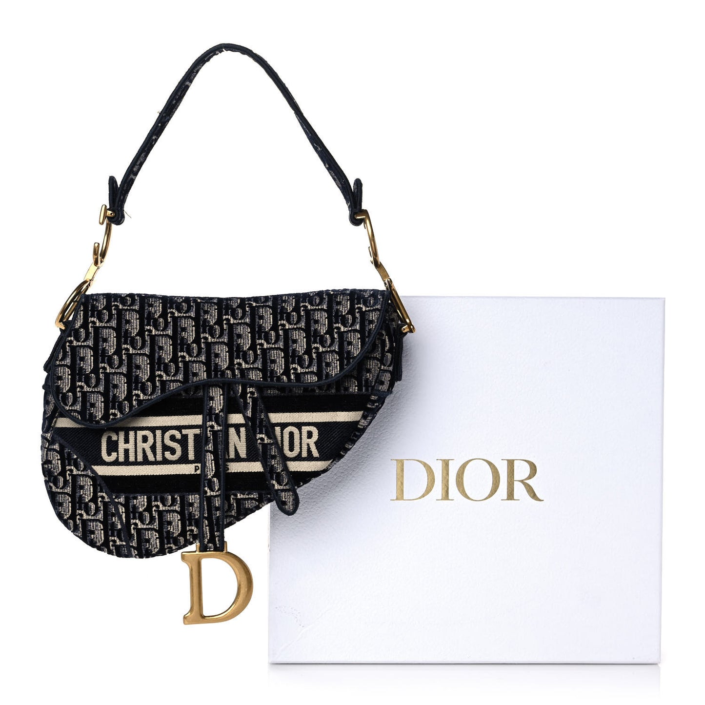 Oblique Embroidered Saddle Bag Blue