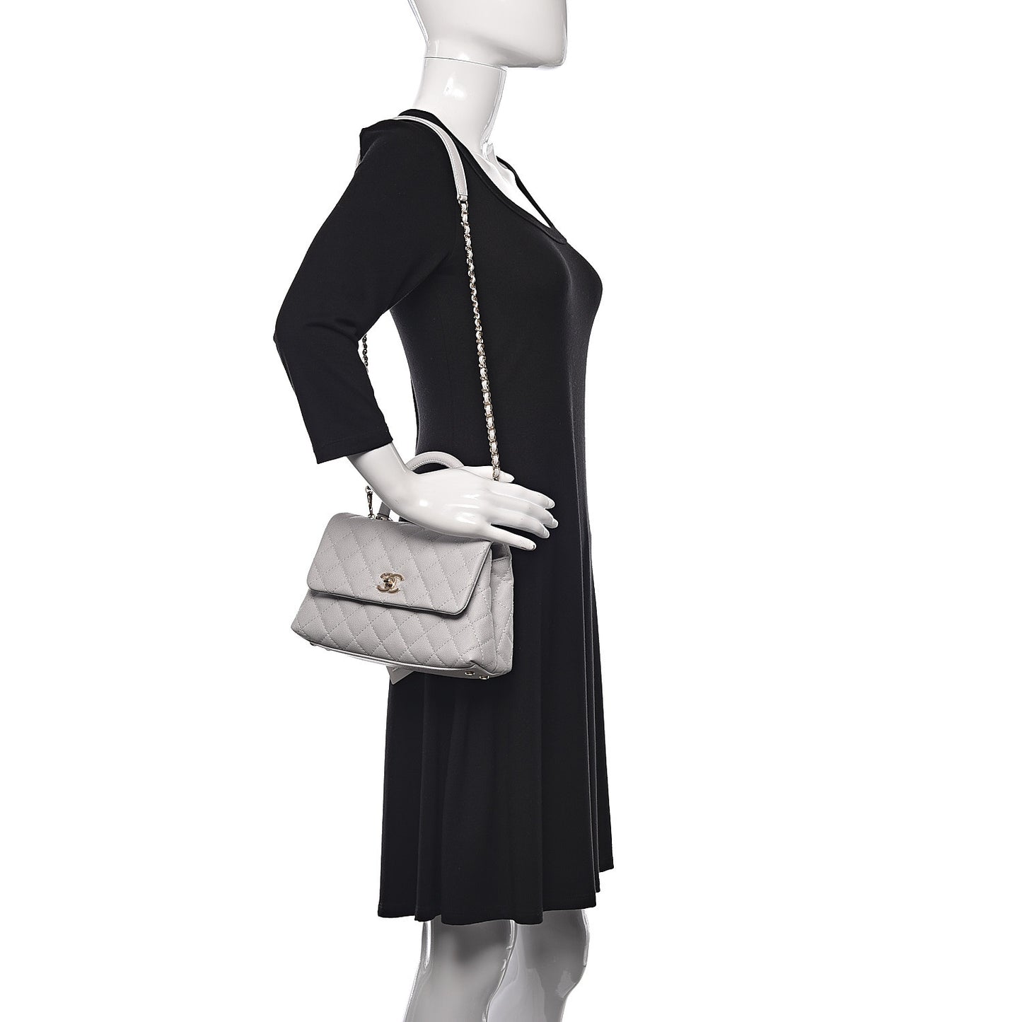 Caviar Quilted Mini Coco Handle Flap Light Grey