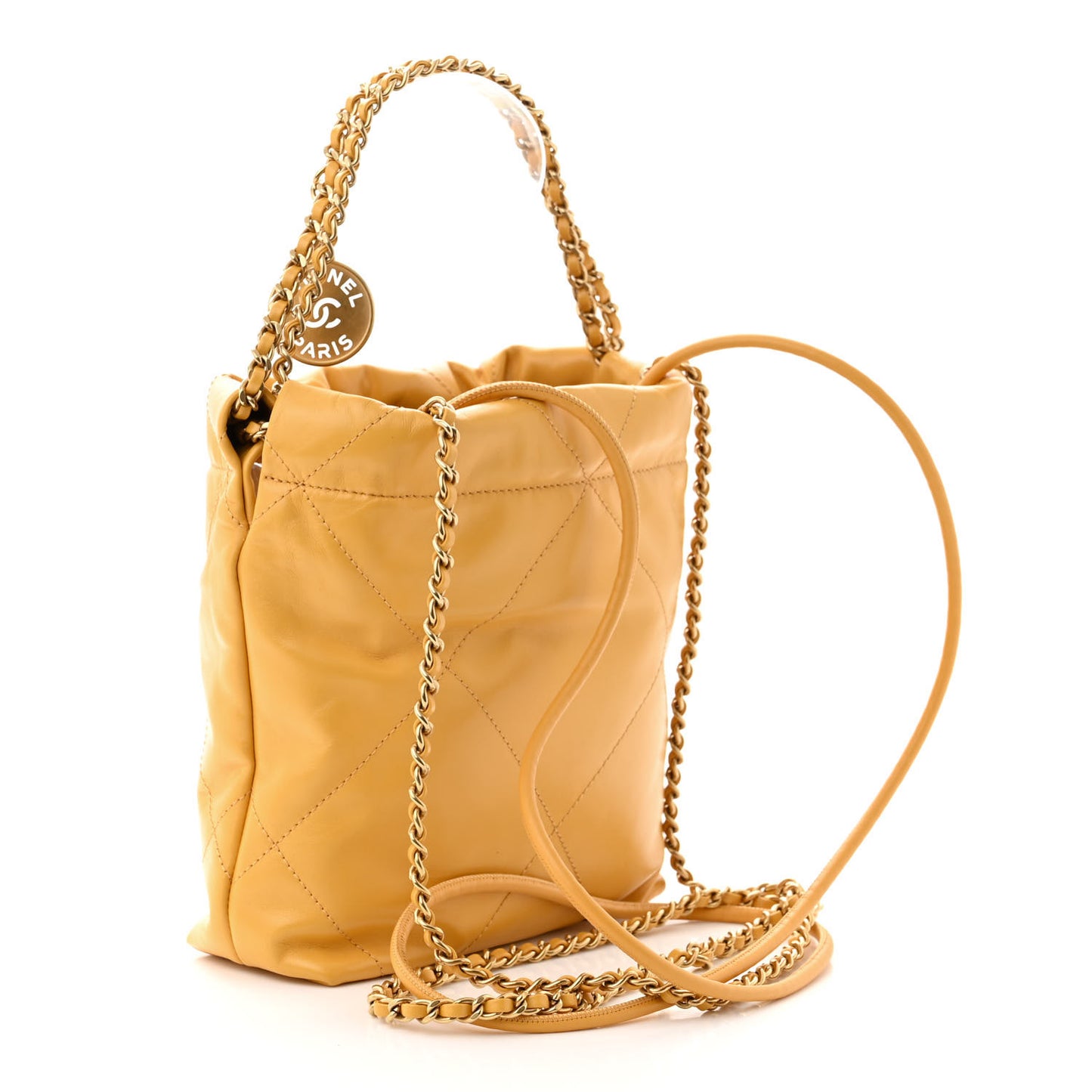 Shiny Calfskin Quilted Mini Chanel 22 Yellow