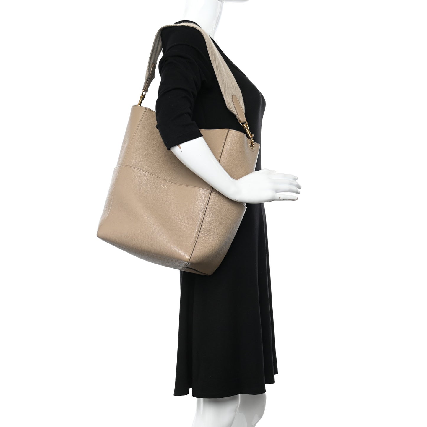 Soft Grained Calfskin Sangle Bucket Bag Dune