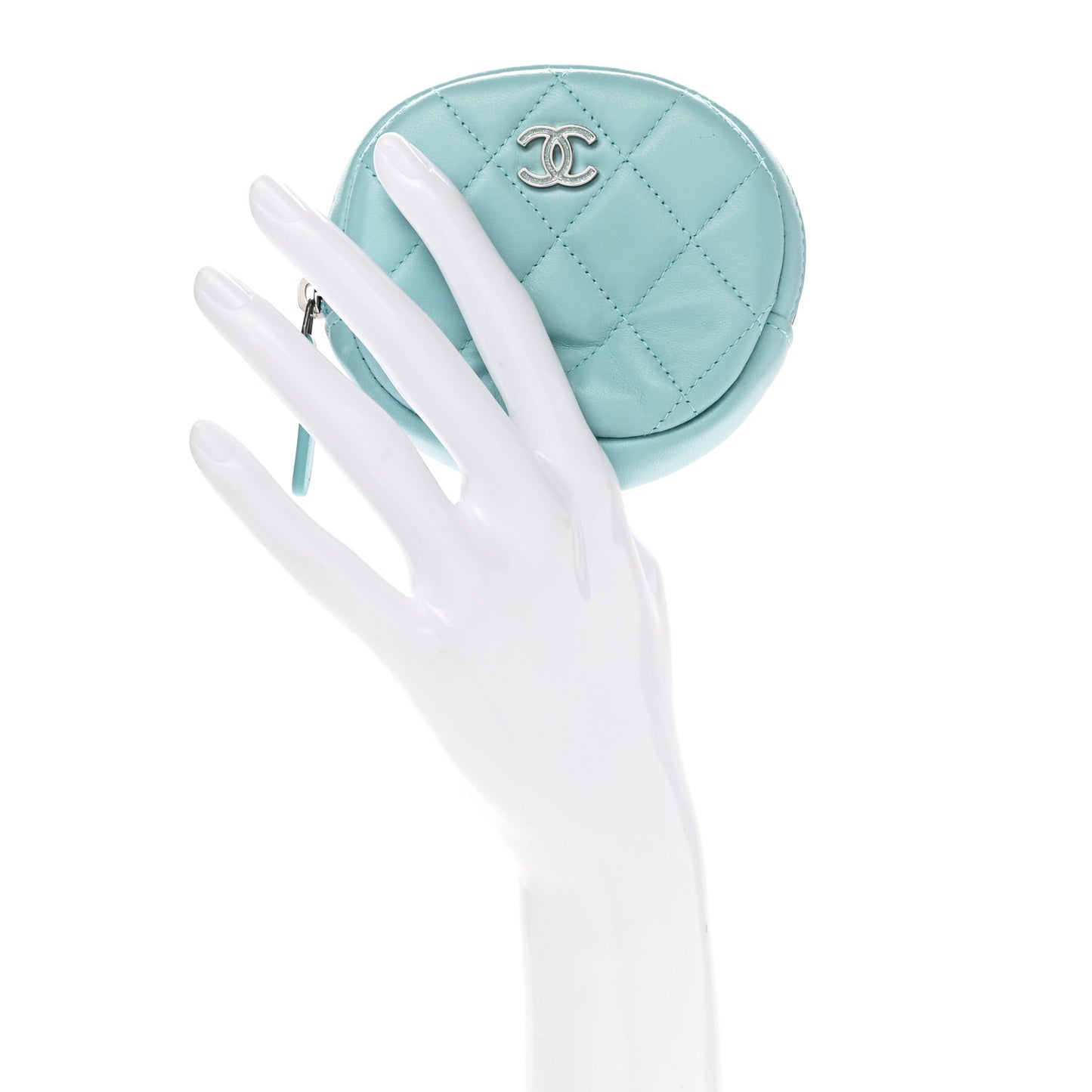 Lambskin Quilted Zip Around Classic Coin Purse Light Blue