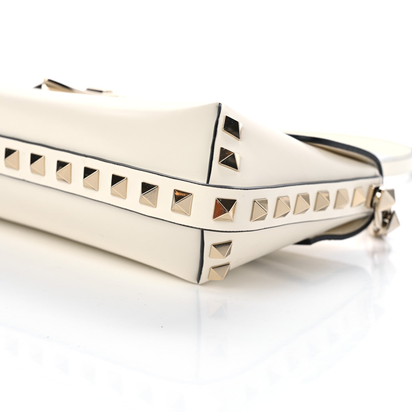 Brushed Calfskin Rockstud Flip Lock Chain Shoulder Bag White