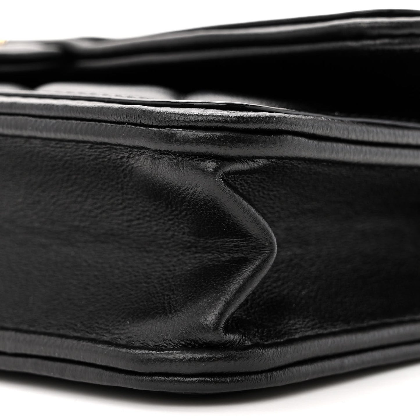 Lambskin Patent Calfskin Quilted Flap Phone Holder With Chain Black