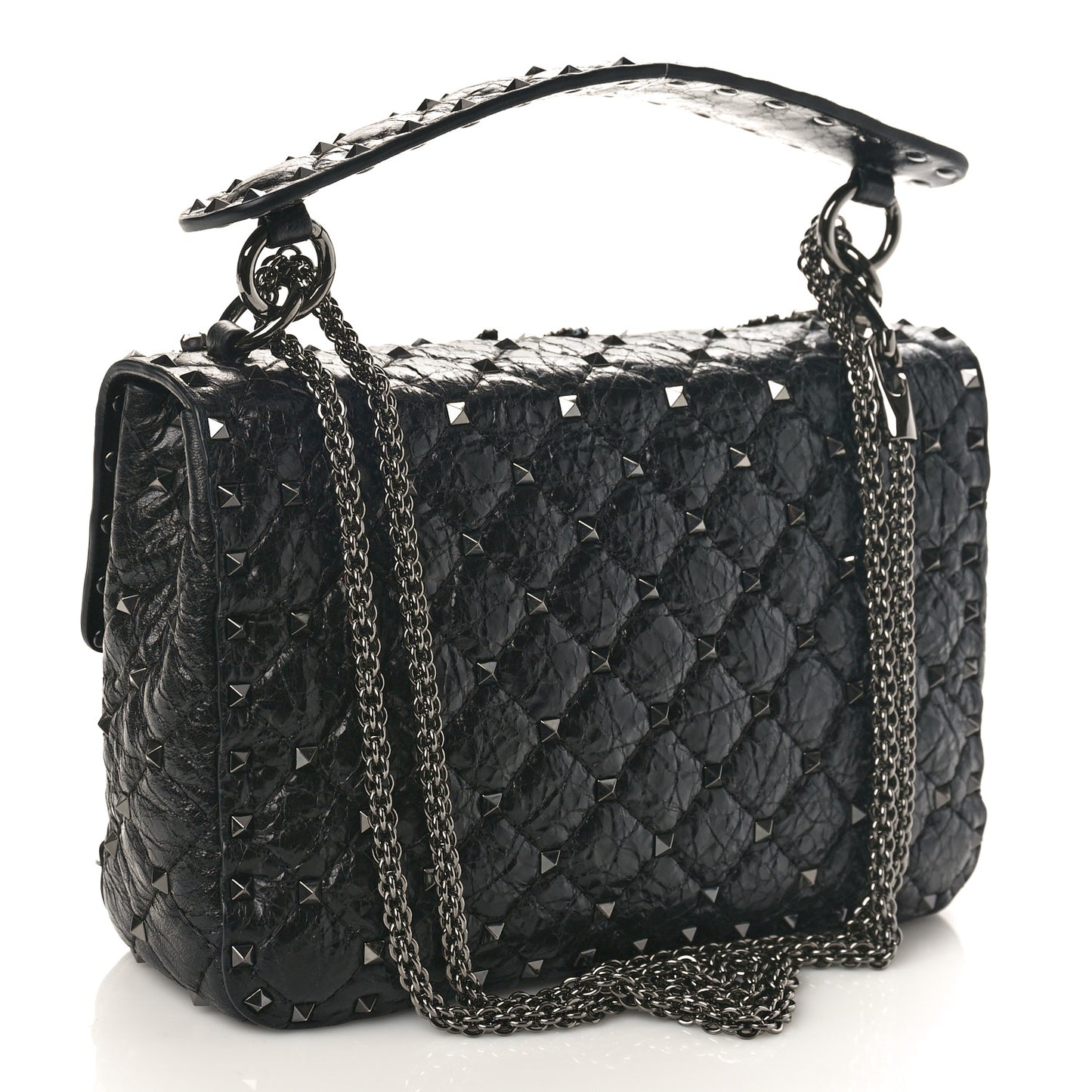 Craquele Nappa Butterfly Crystal Medium Rockstud Spike Shoulder Bag Black