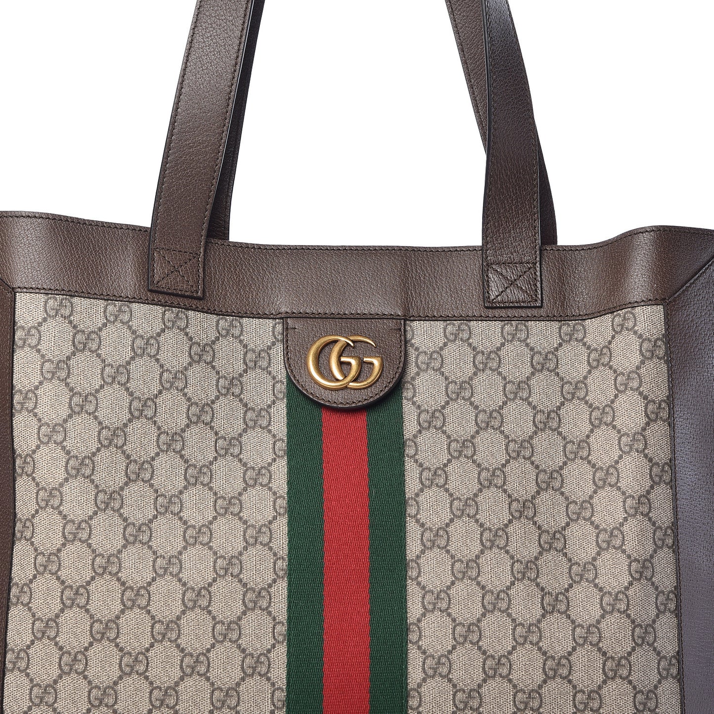 GG Supreme Monogram Web Large Ophidia Vertical Shopping Tote Brown