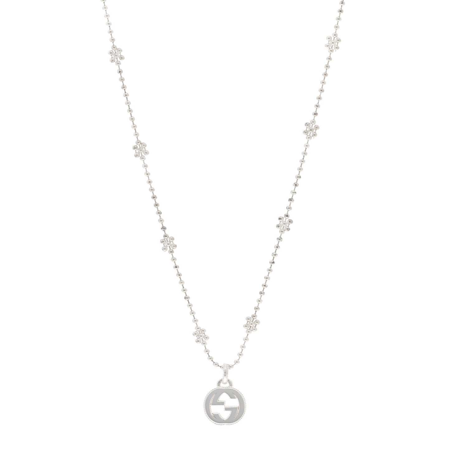 Sterling Silver Interlocking GG Pendant Beaded Necklace