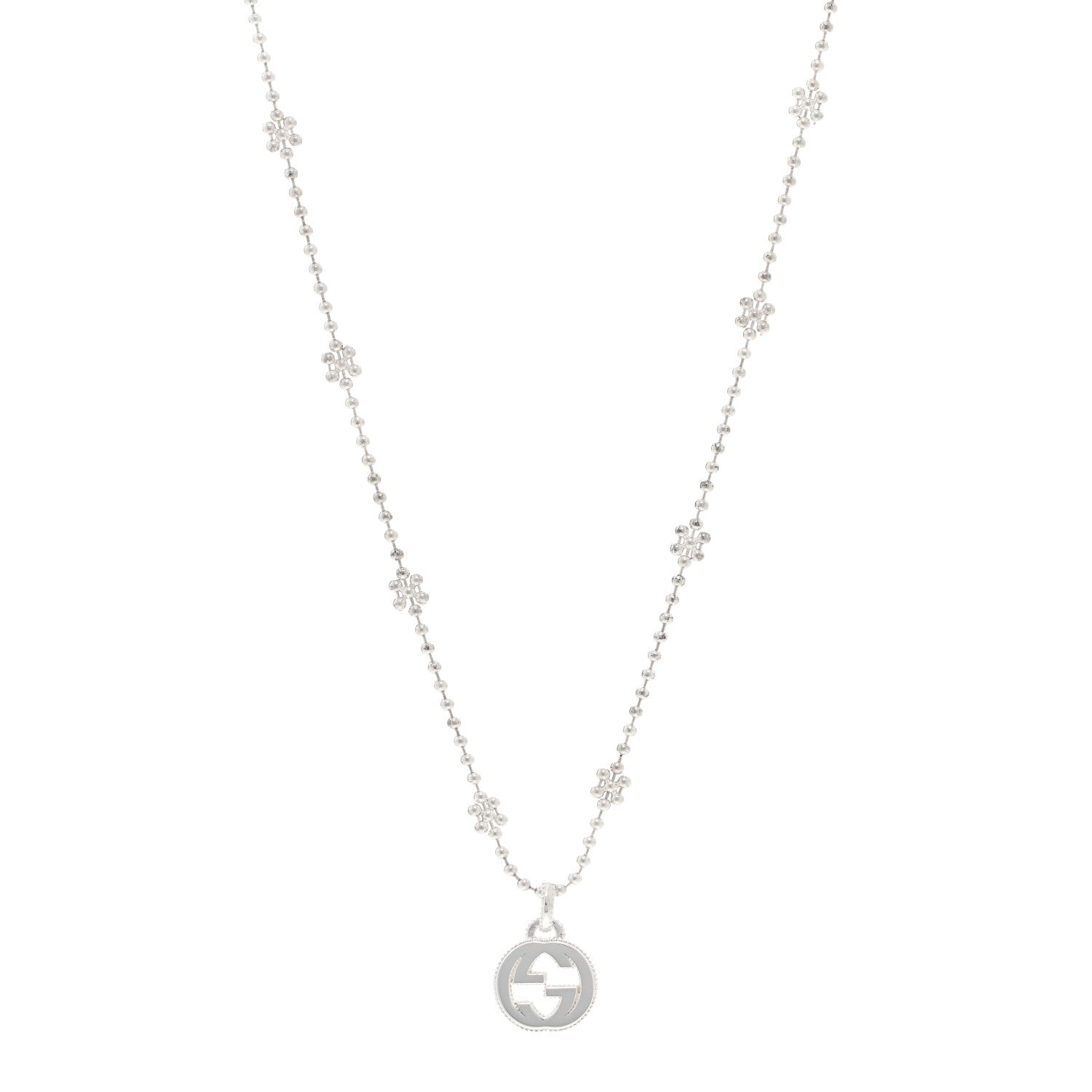 Gucci Sterling Silver Interlocking GG Pendant Beaded Necklace 1 of 6