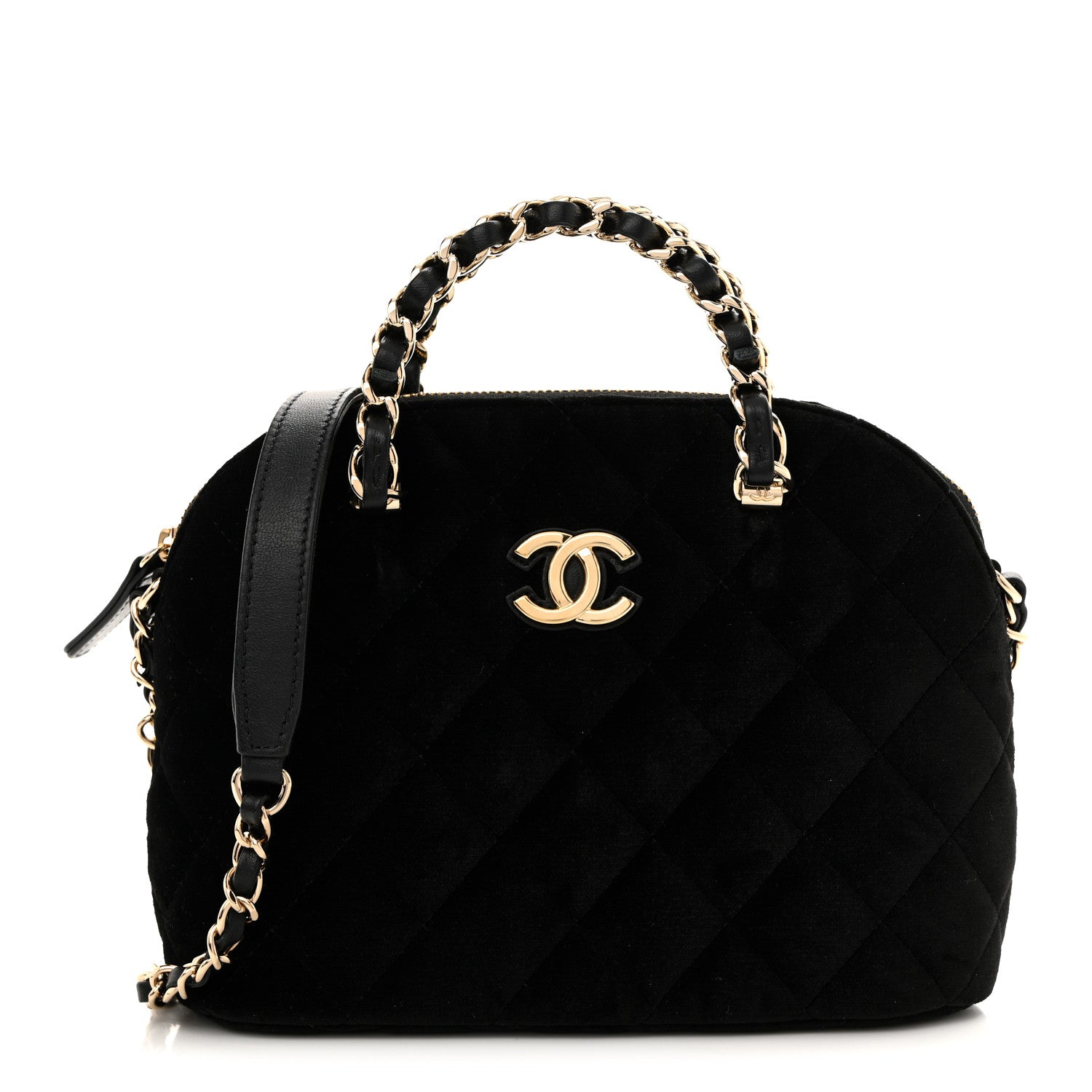Chanel Velvet Quilted Shiny Coco Clutch With Chain Black 1840804