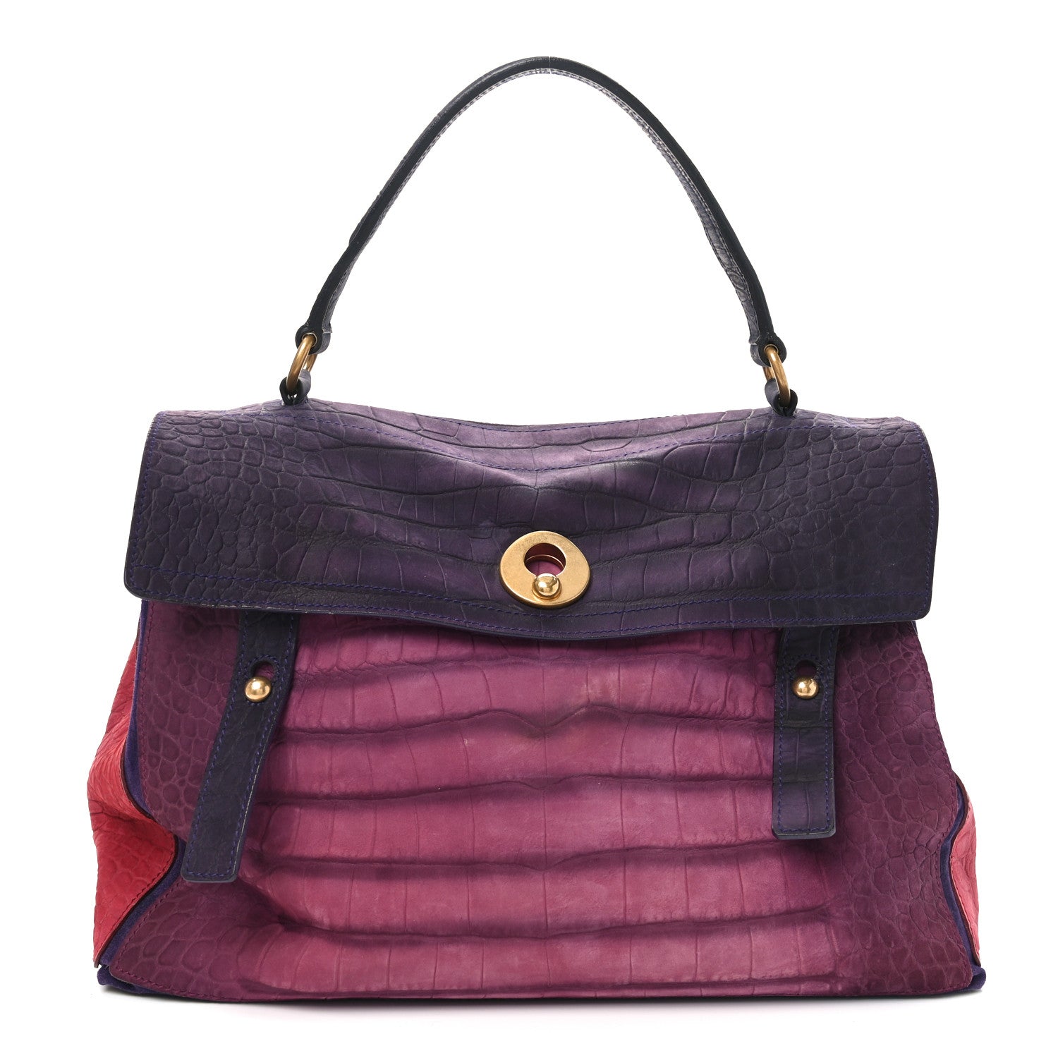 Saint Laurent Nubuck Crocodile Embossed Large Muse Two Purple Pink