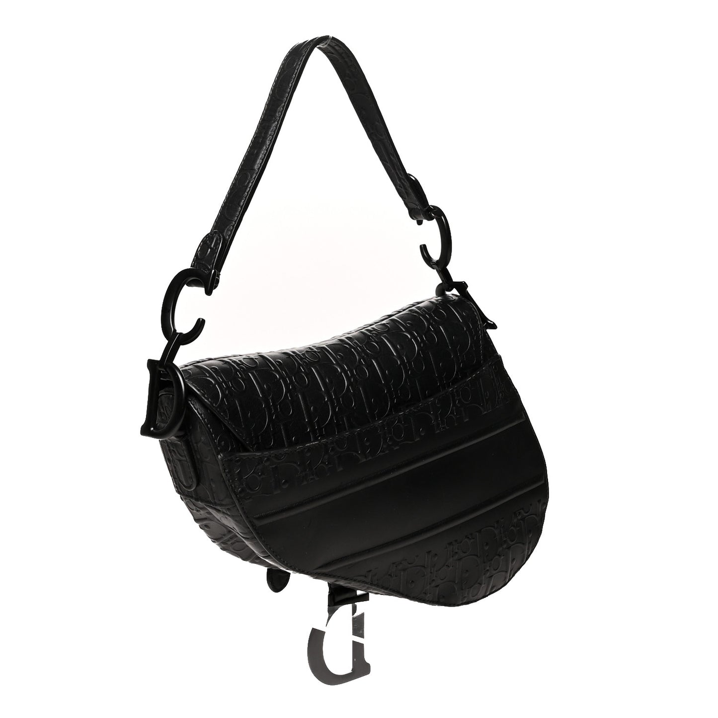 Calfskin Embossed Oblique Saddle Bag Black