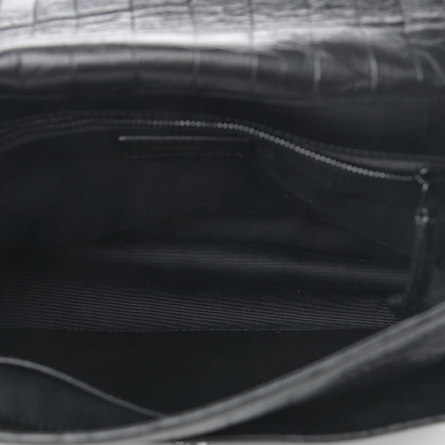Crocodile Embossed Lambskin Monogram Medium Niki Chain Satchel Black