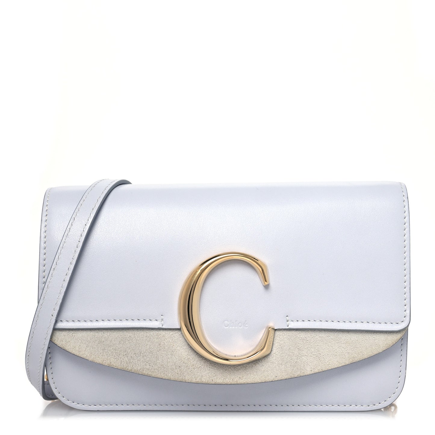 Calfskin Suede C Clutch With Chain Light Cloud