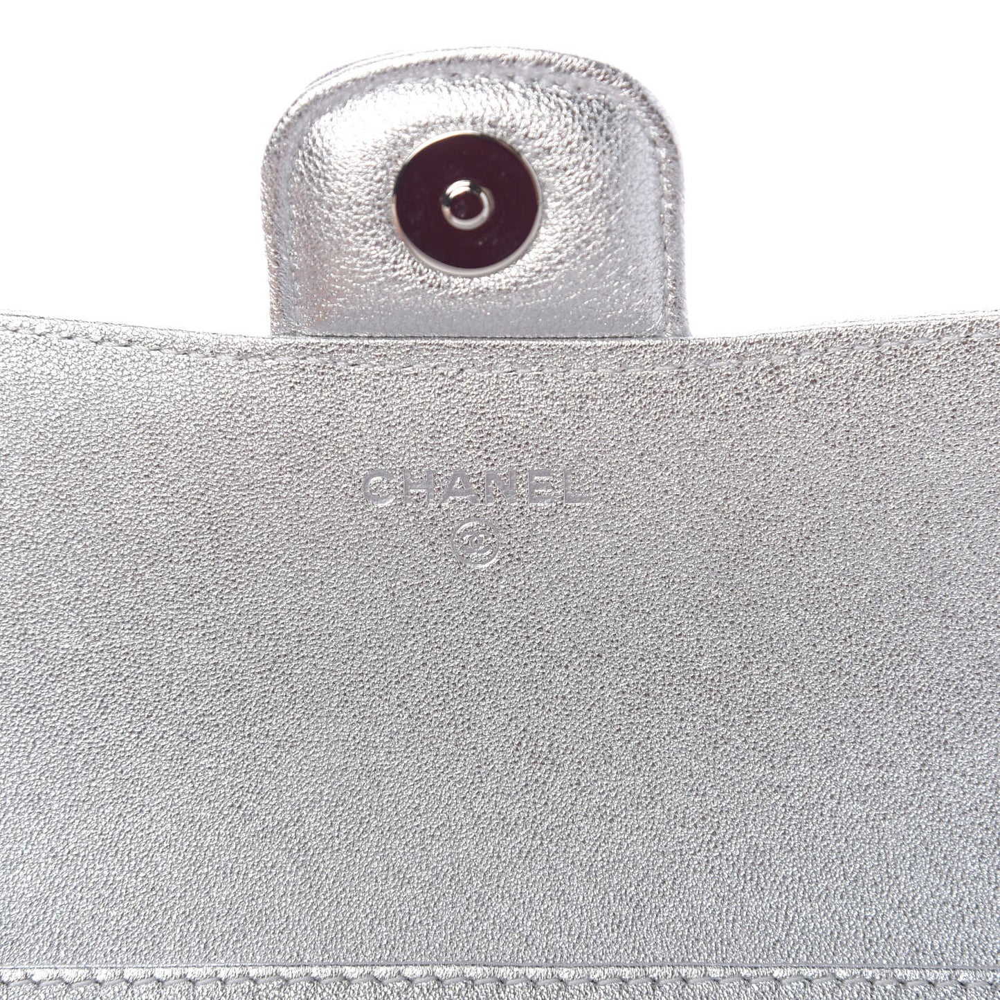 Metallic Lambskin Quilted Glasses Case With Chain Silver