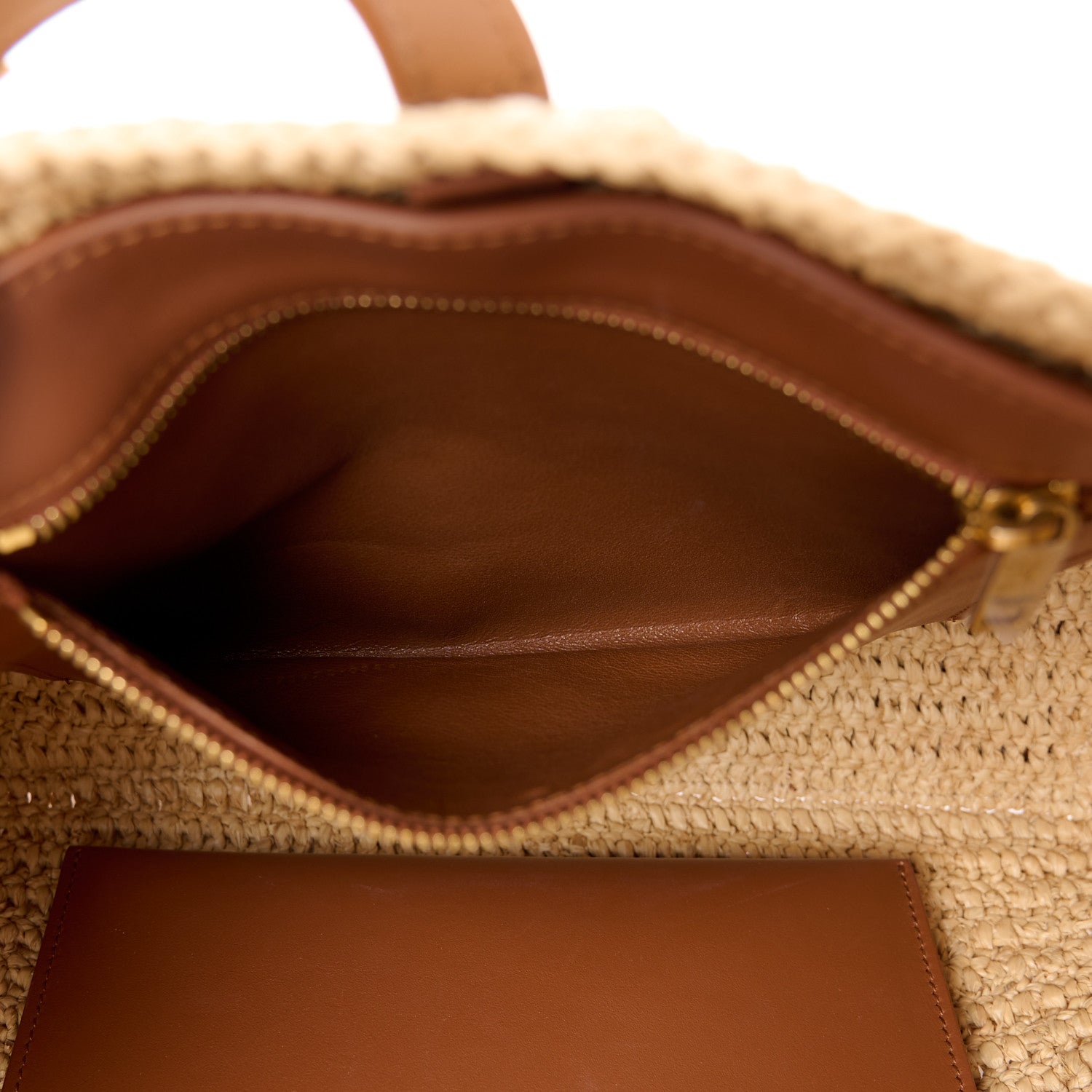 Saint Laurent Raffia Calfskin Panier Rectangle Tote Naturel Brick 6 of 13