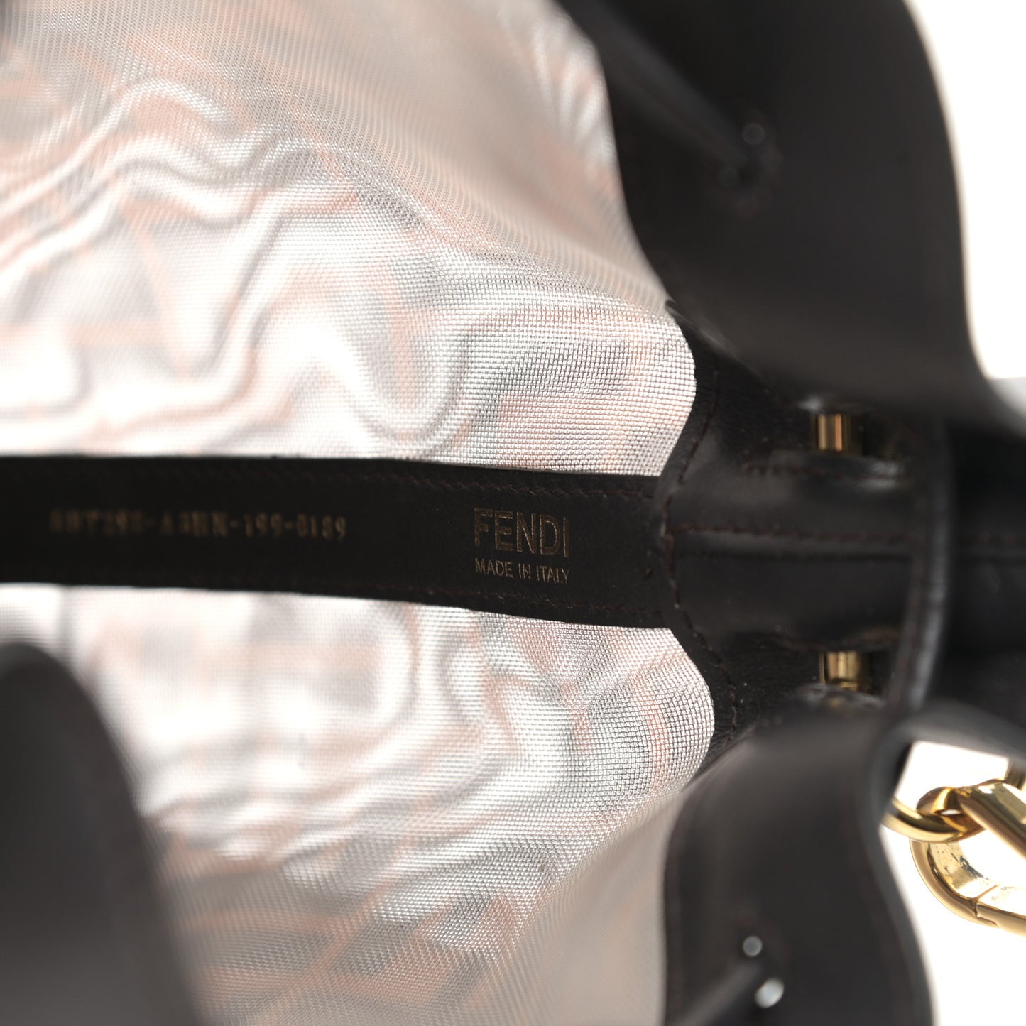Mesh Vitello Grace F is Fendi FF 1974 Grande Mon Tresor Bucket Bag Marrone Black Ebano