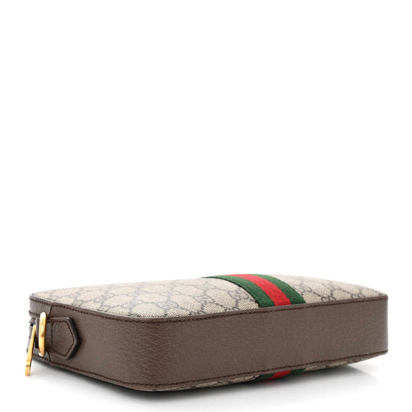 GG Supreme Monogram Textured Dollar Calfskin Web Ophidia Wristlet Shoulder Bag Beige Ebony New Acero