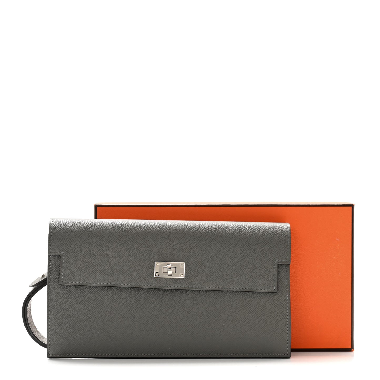 Madame Calfskin Kelly Pocket Long Wallet Gris Meyer