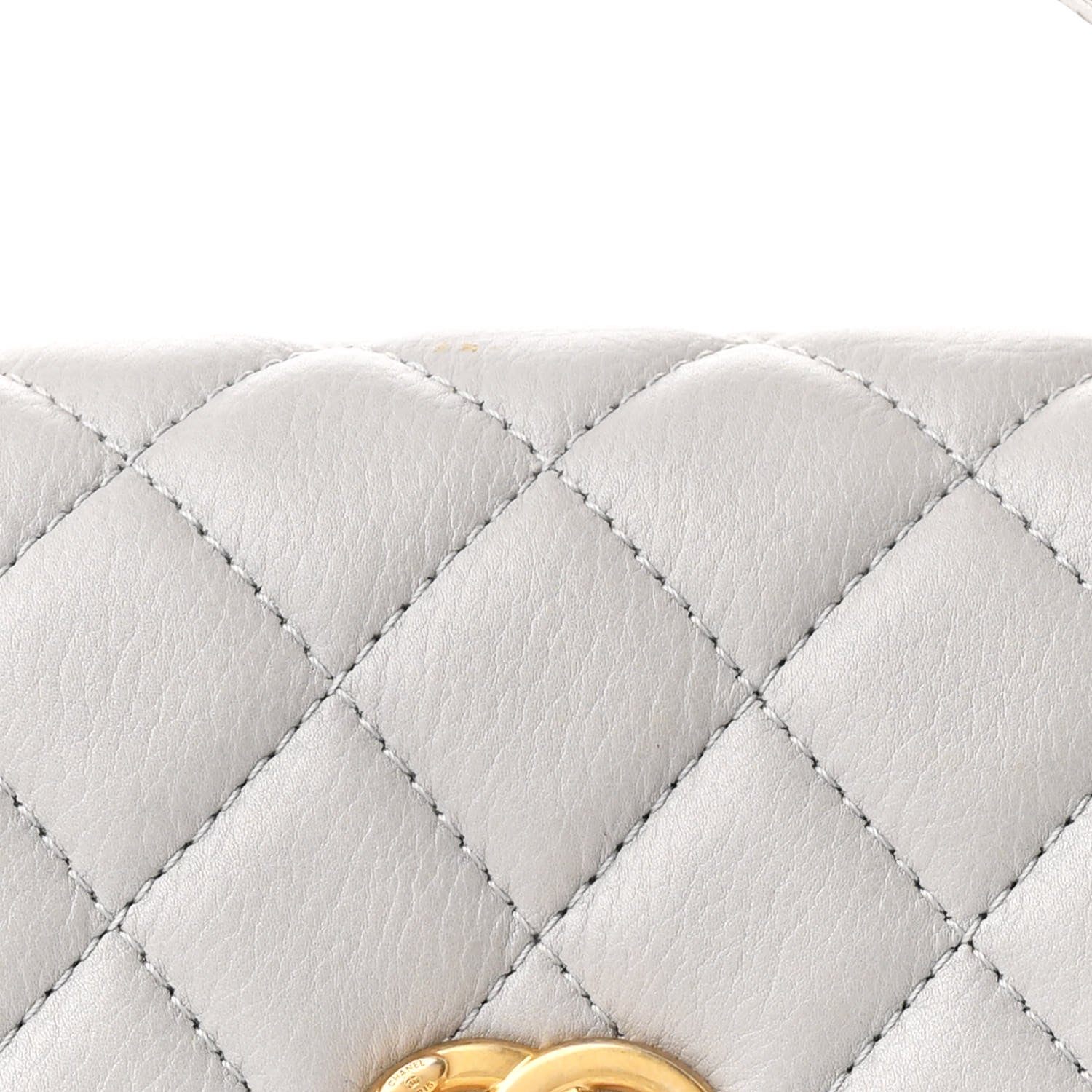 Chanel Calfskin Quilted Top Handle Flap Light Grey 8 of 10