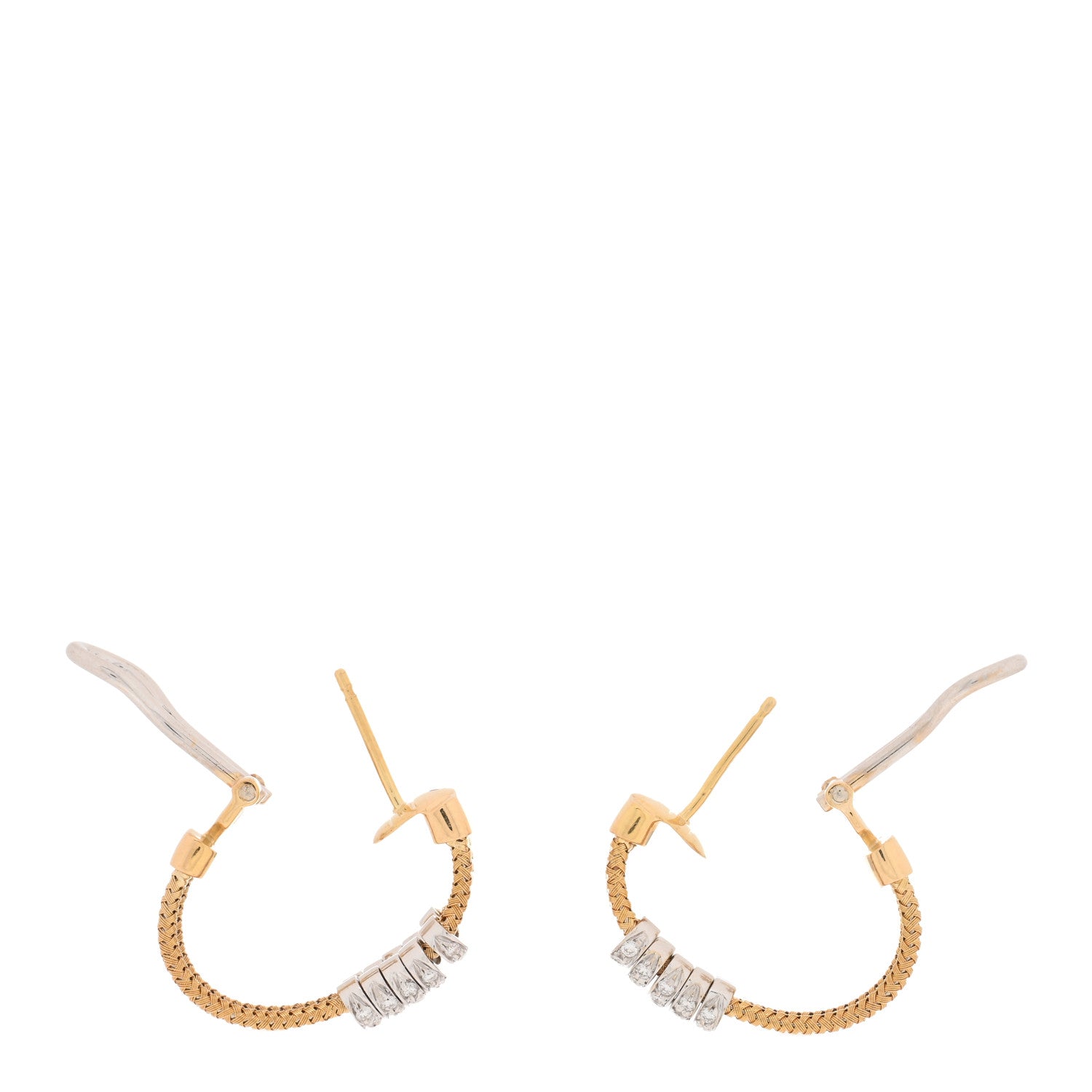 Roberto Coin 18K Yellow White Gold Diamond Silk Mesh Hoop Earrings 3 of 6