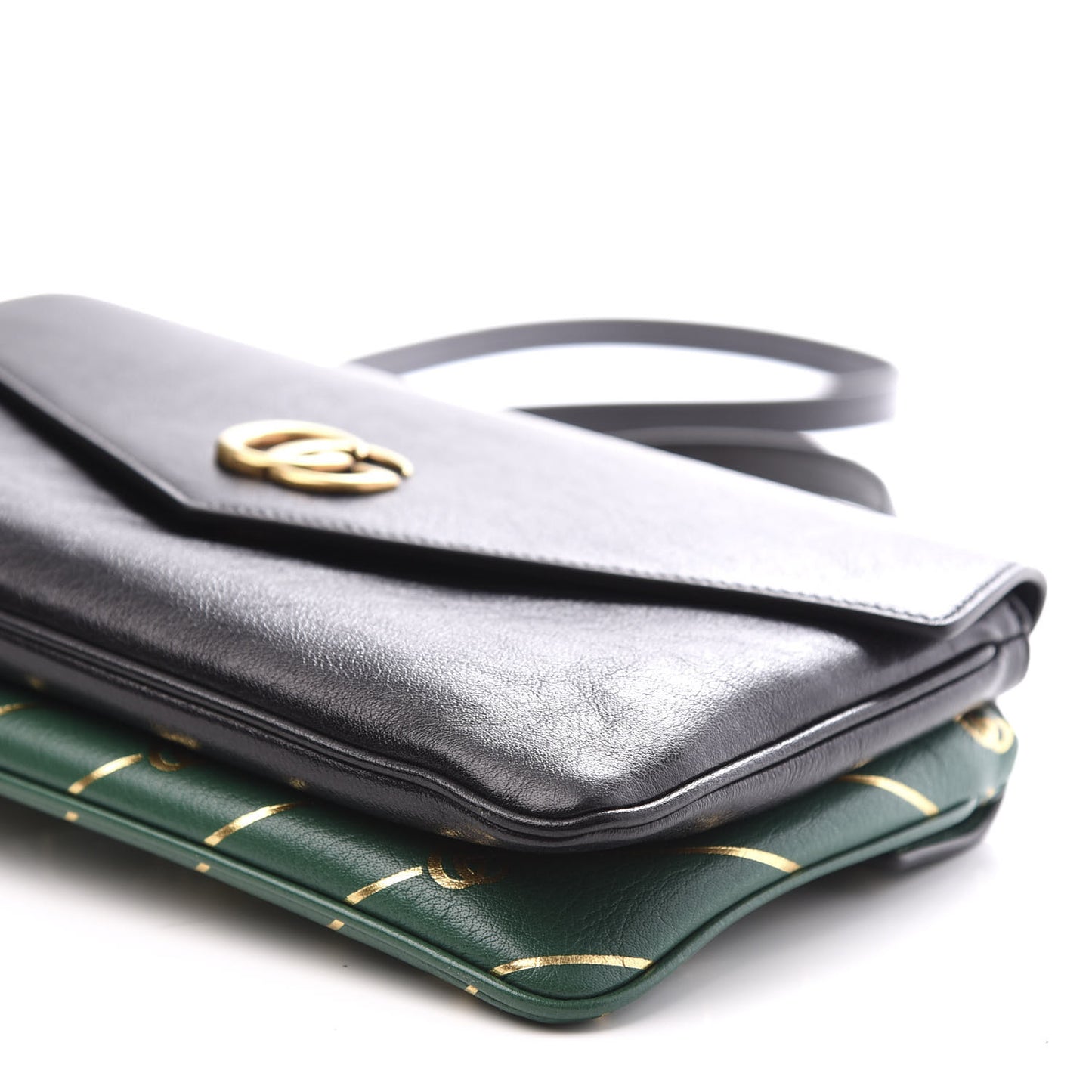 Calfskin Diagonal GG Medium Thiara Double Envelope Shoulder Bag Emerald Green Black