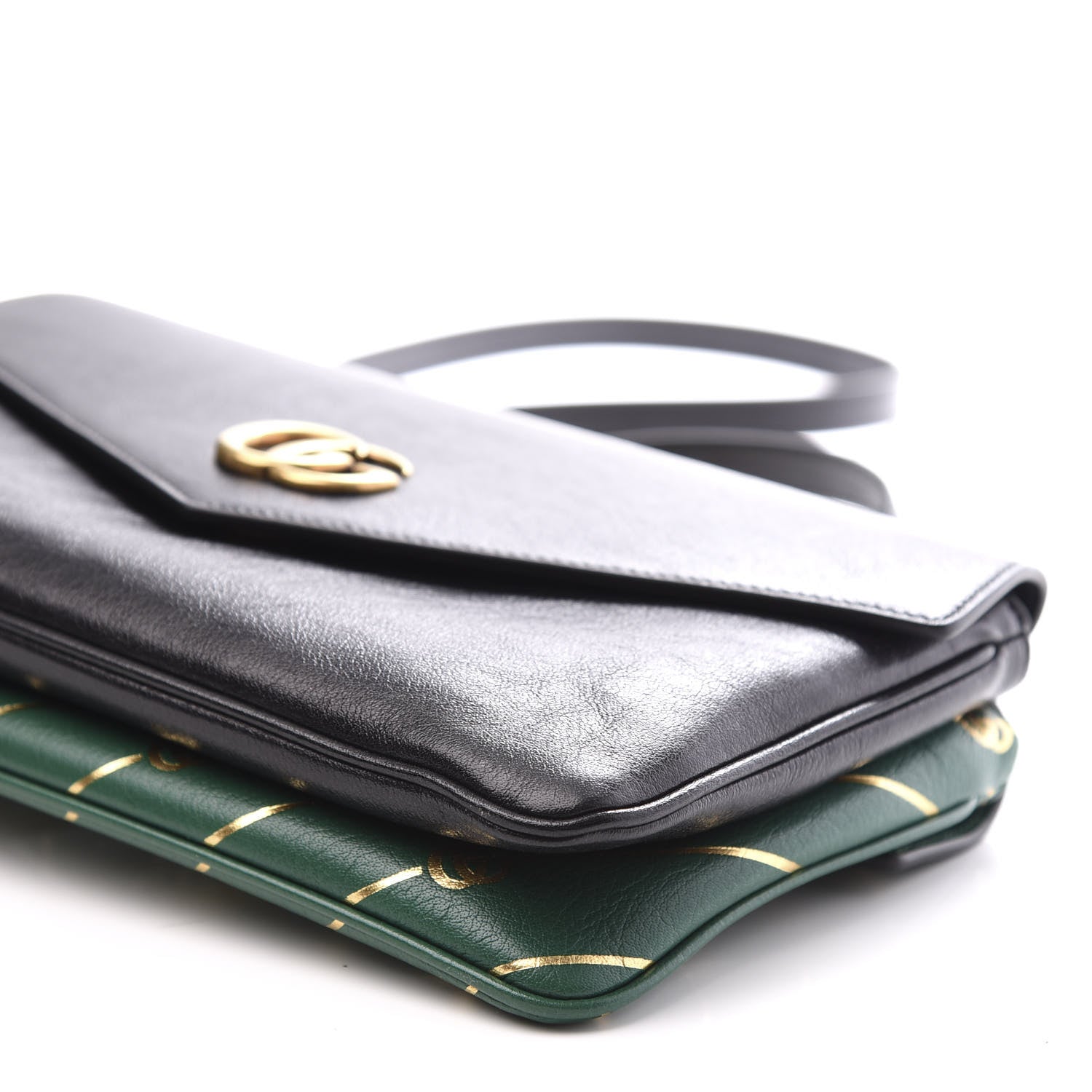 Gucci Calfskin Diagonal GG Medium Thiara Double Envelope Shoulder Bag Emerald Green Black 10 of 13