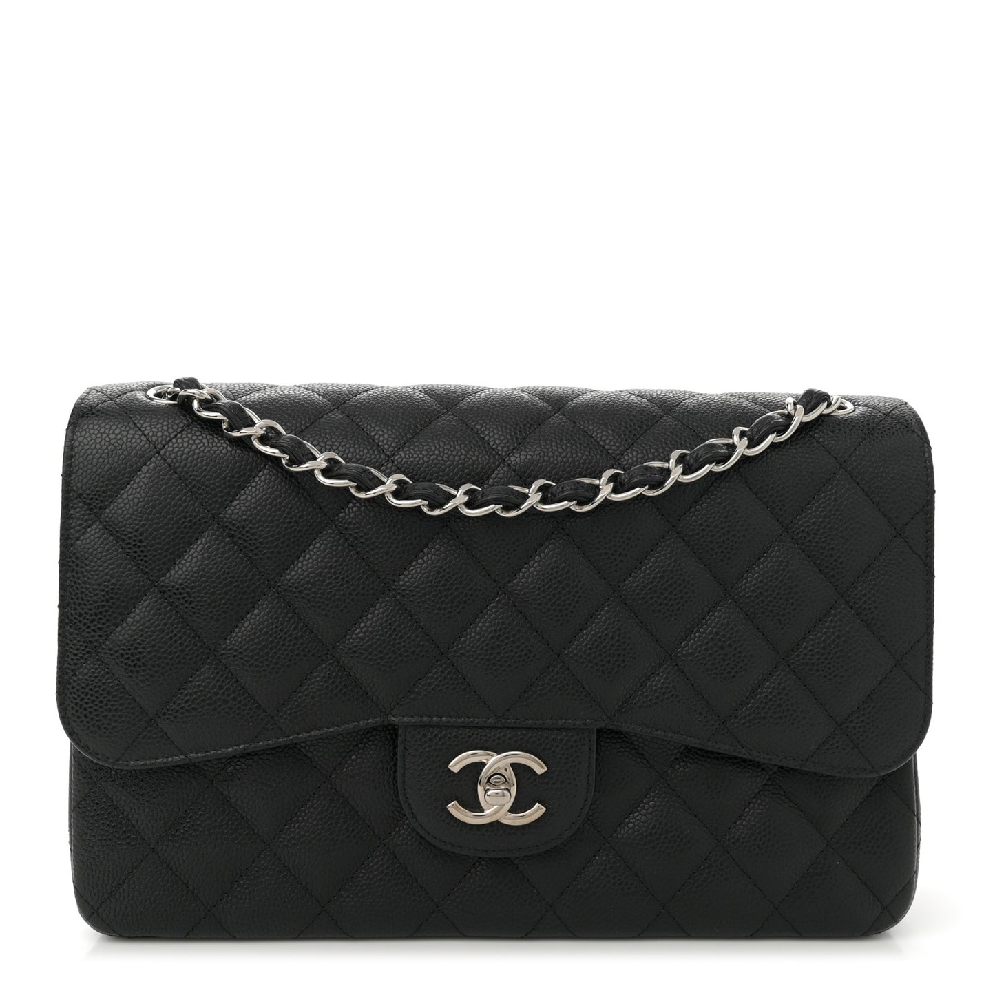 Caviar Quilted Jumbo Double Flap Black
