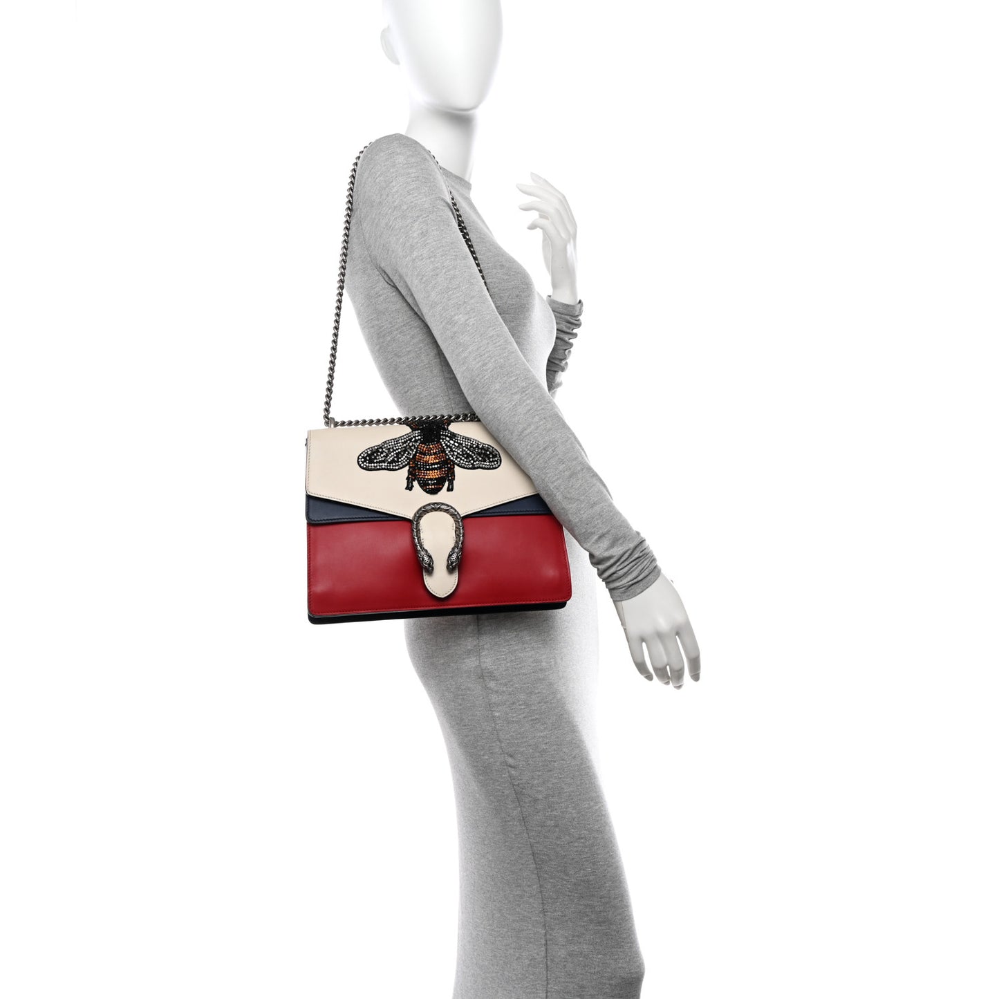 Calfskin Bee Embroidered Medium Dionysus Shoulder Bag White Blue Hibiscus Red