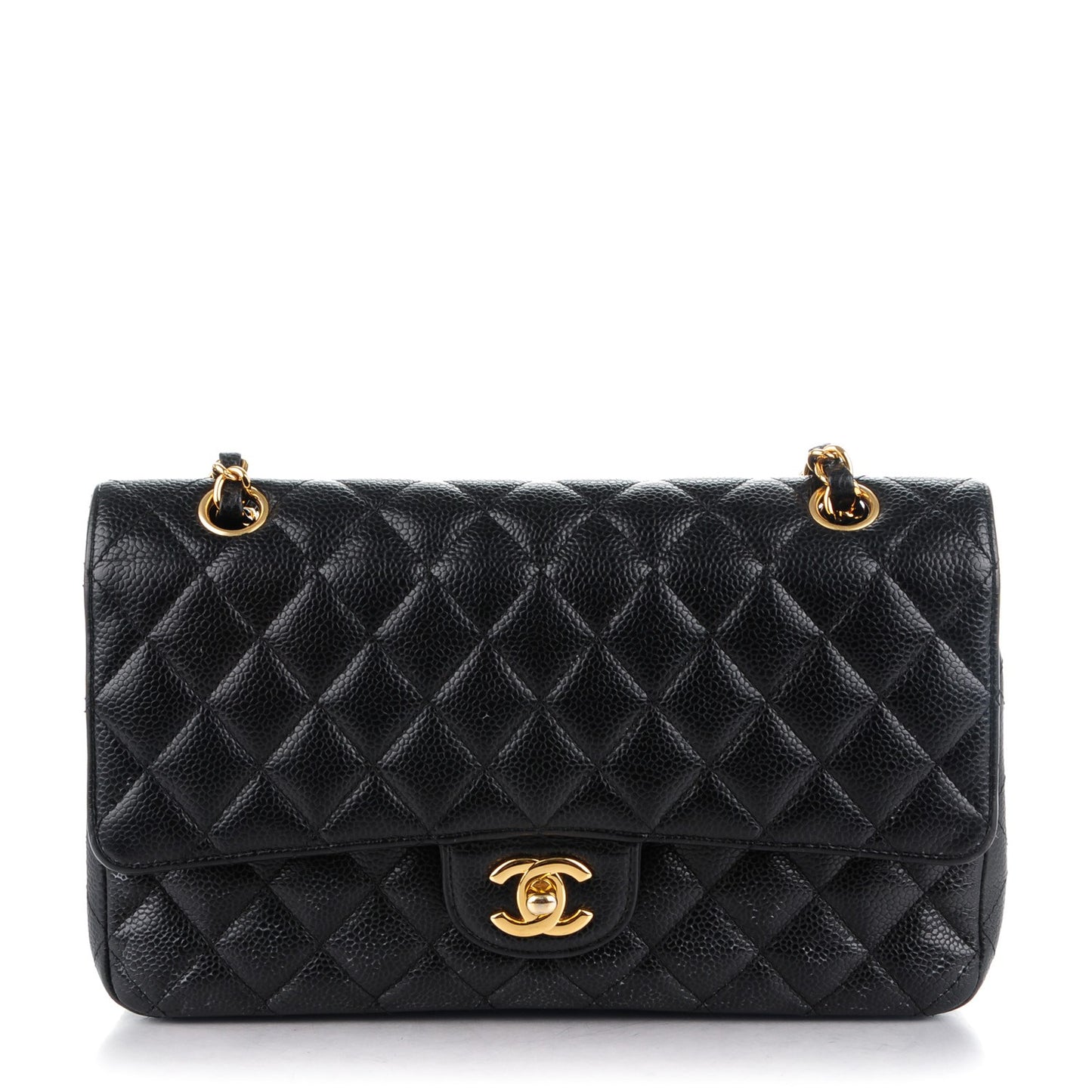 Caviar Quilted Medium Double Flap Black