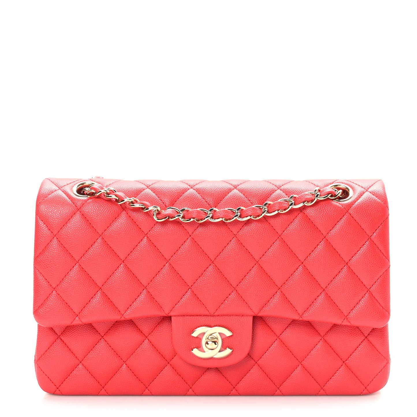 Caviar Quilted Medium Double Flap Red