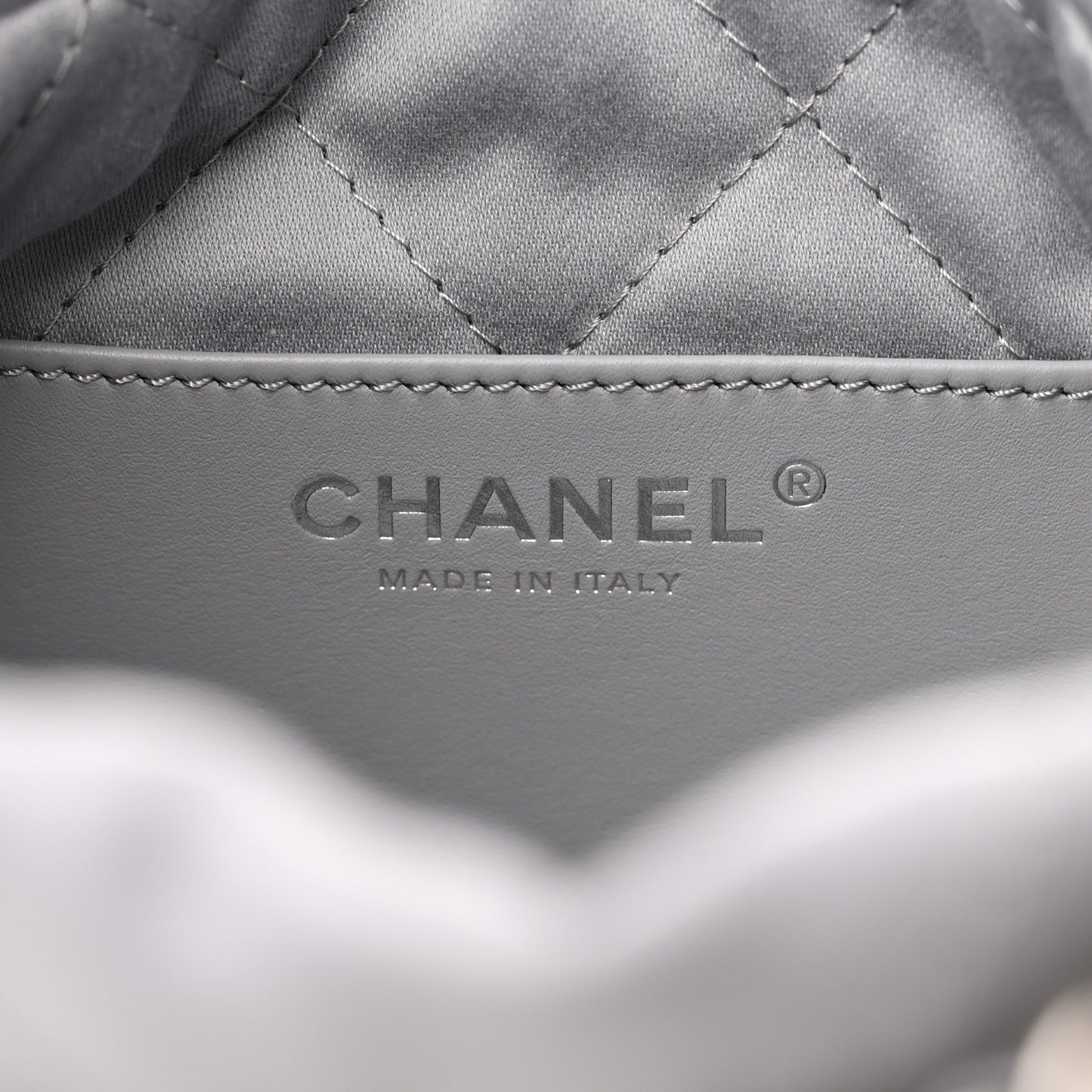 Shiny Calfskin Quilted Mini Chanel 22 Grey