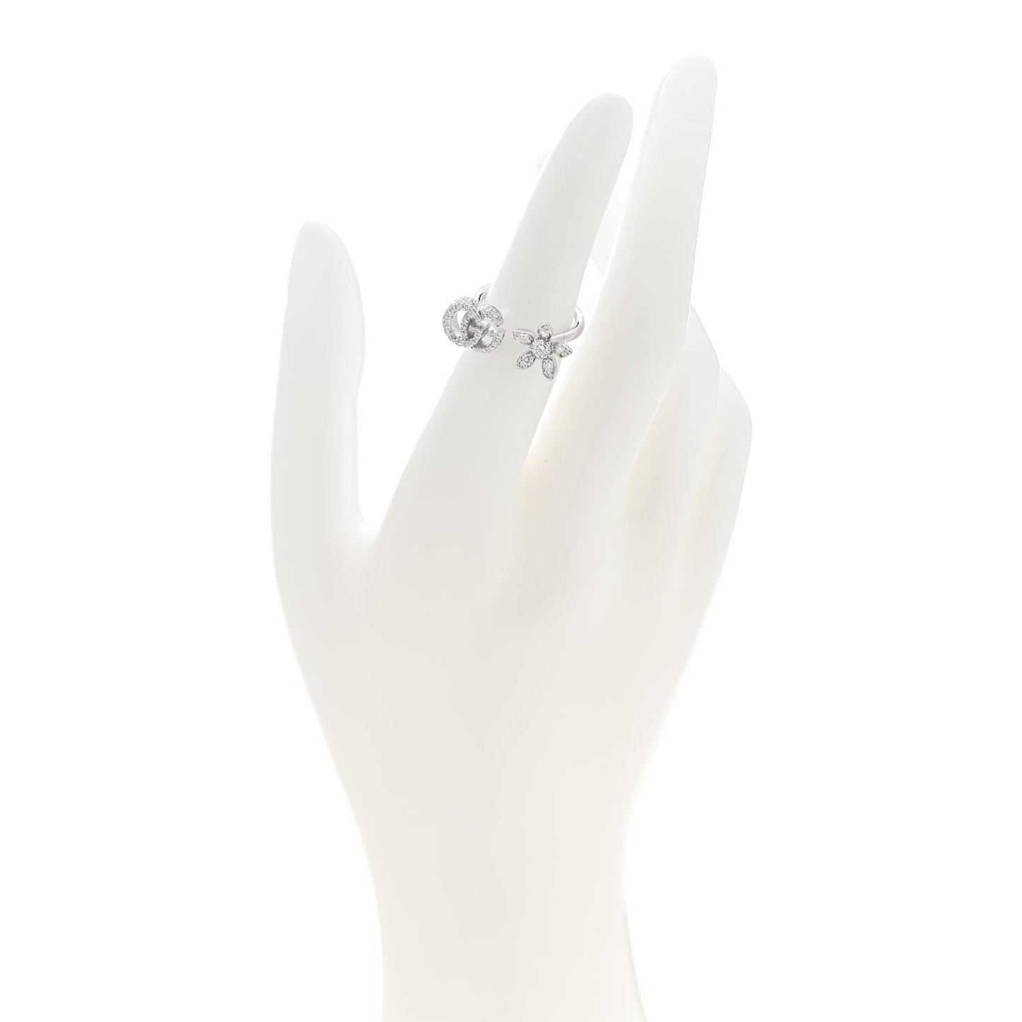 18K White Gold Diamond Flora GG Open Ring 52 6