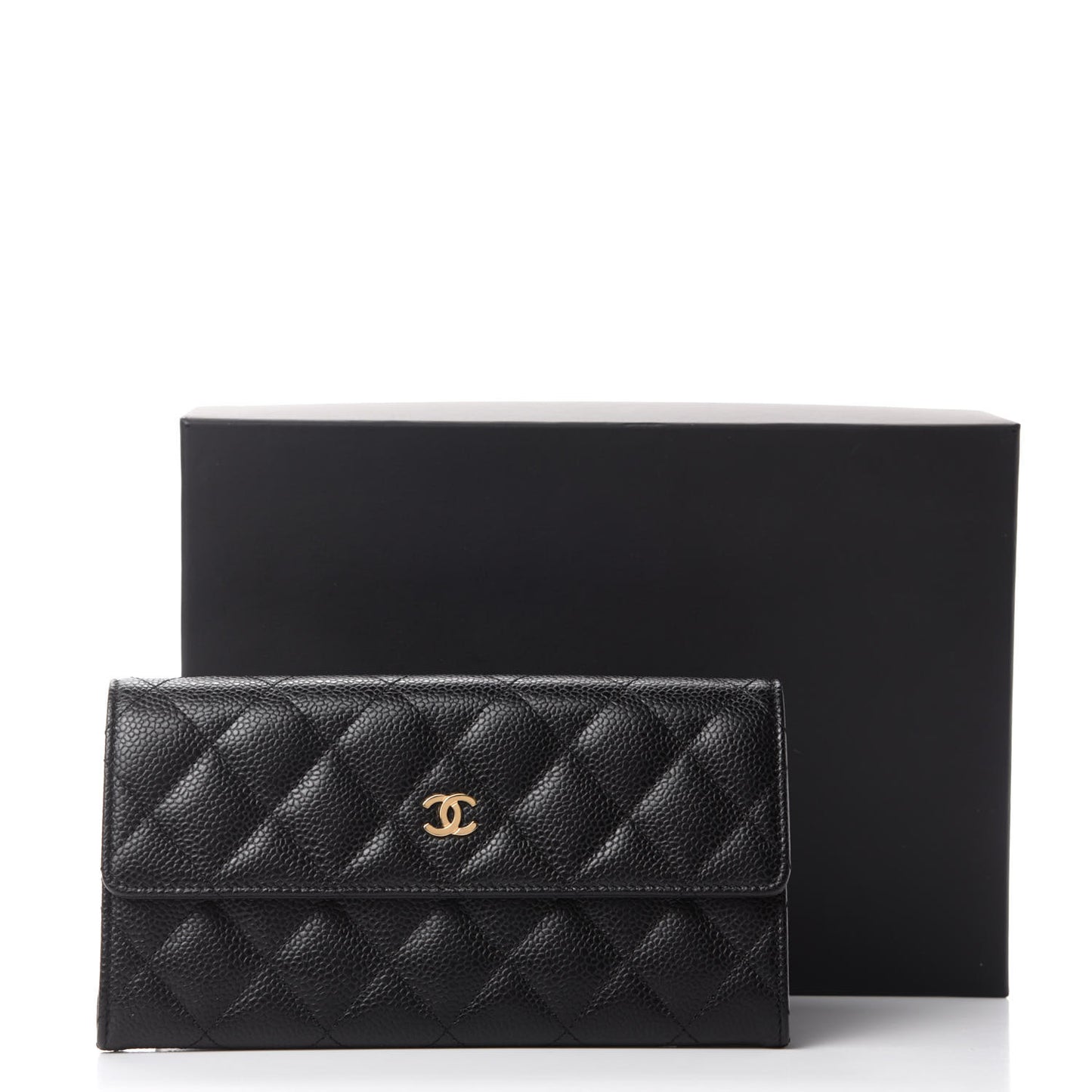 Caviar Quilted Large Gusset Flap Wallet Black