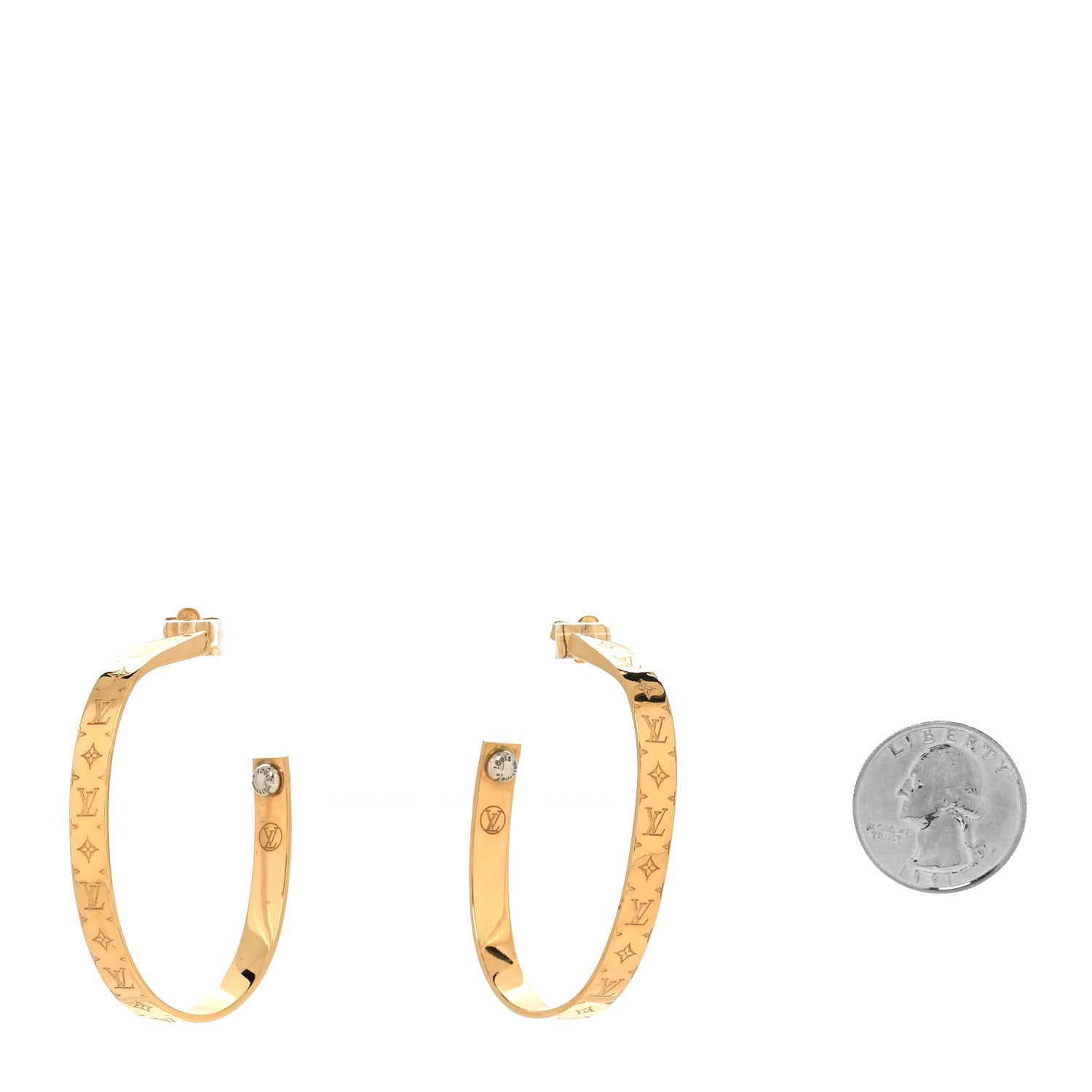 Louis Vuitton Metal Nanogram Hoop Earrings Gold 2 of 5