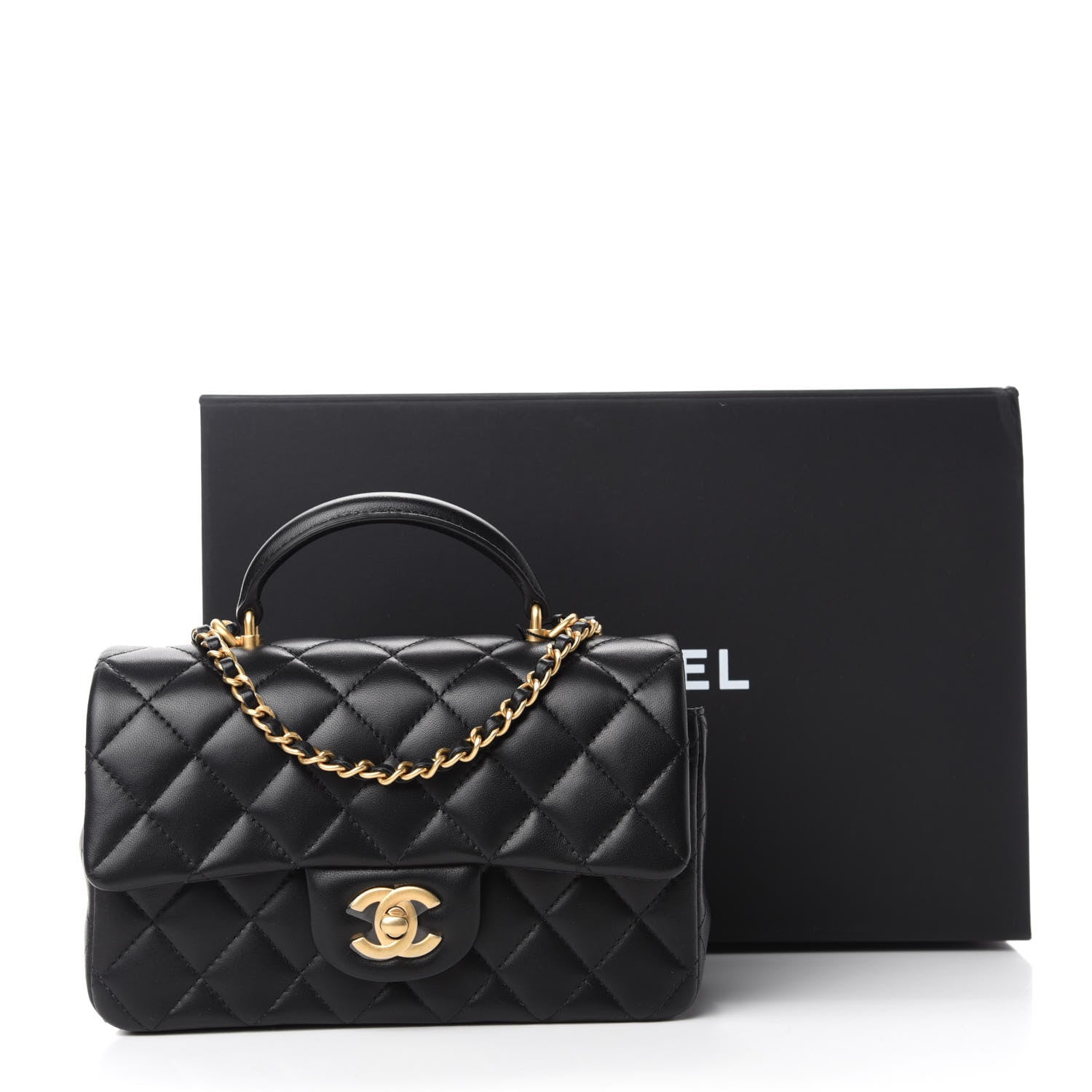 Chanel Lambskin Quilted Mini Top Handle Rectangular Flap Black 12 of 12