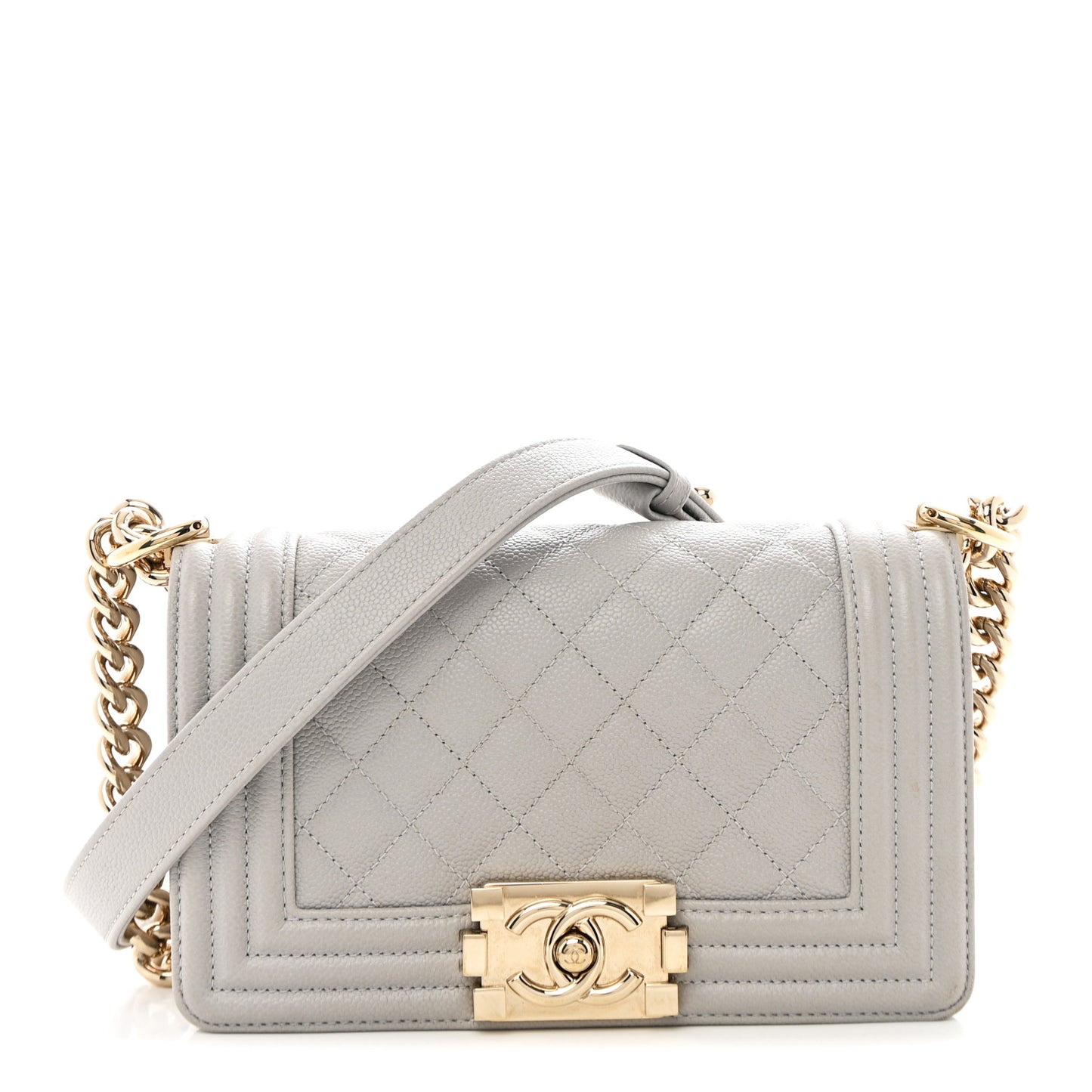 Caviar Quilted Small Boy Flap Light Grey