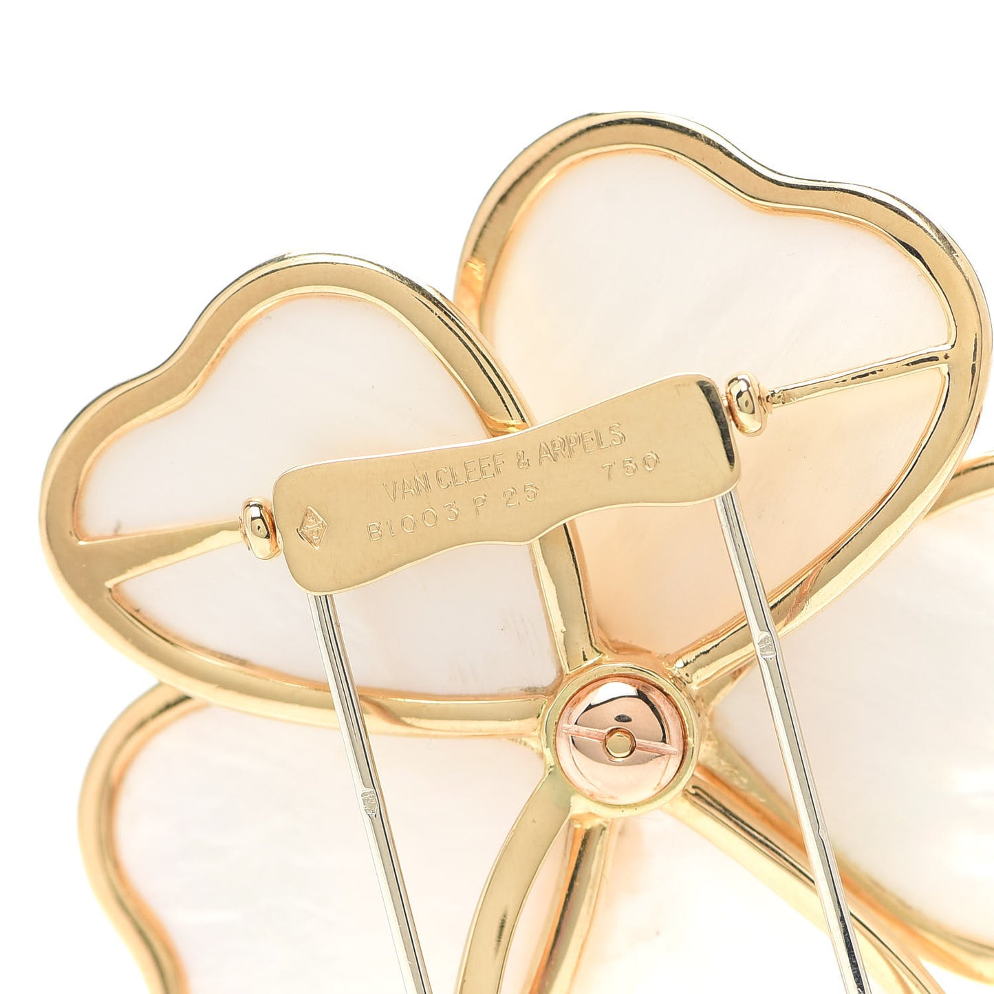 18K Yellow Gold Diamond Mother of Pearl Medium Clematite Brooch Pin