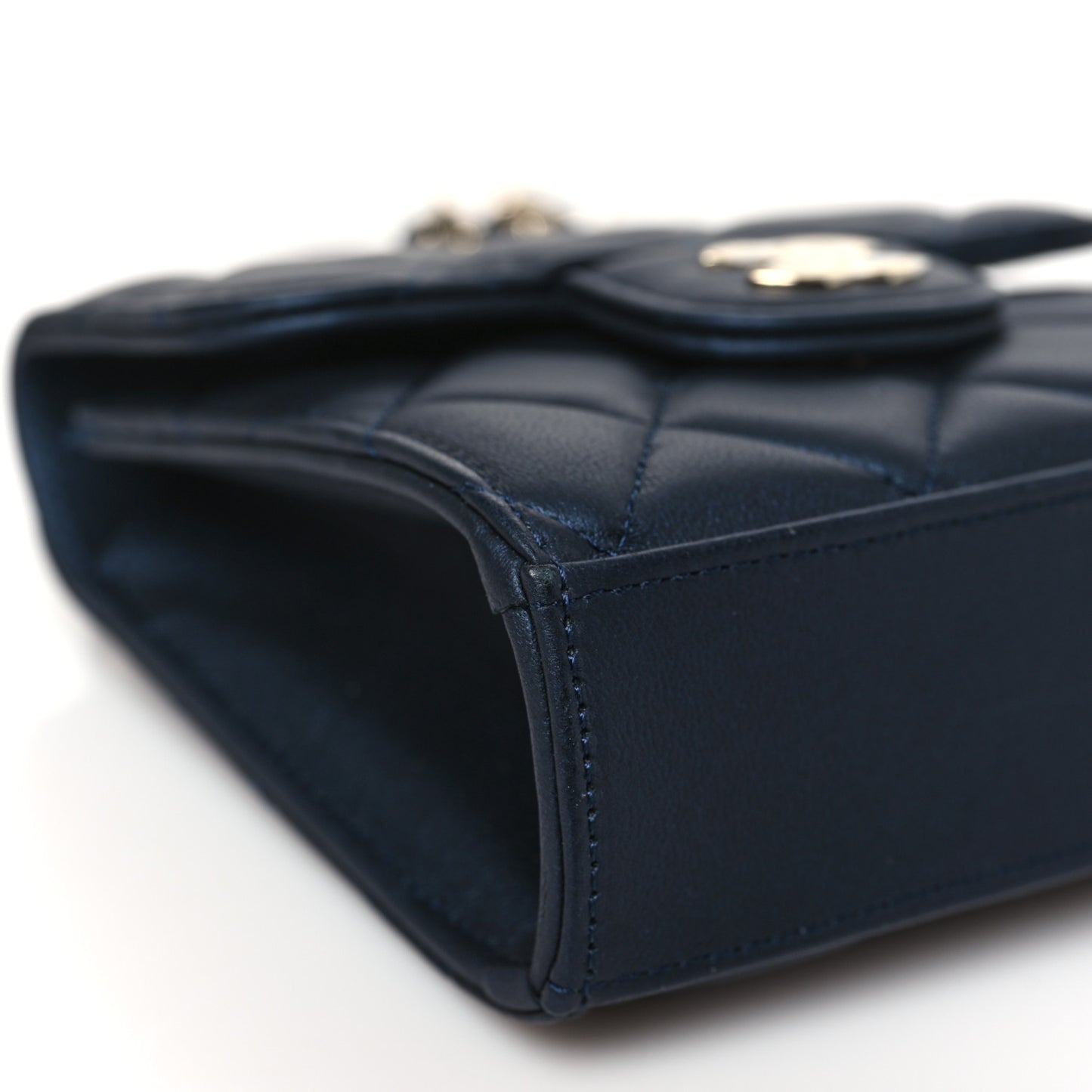 Iridescent Lambskin Quilted Top Handle Flap Clutch With Chain