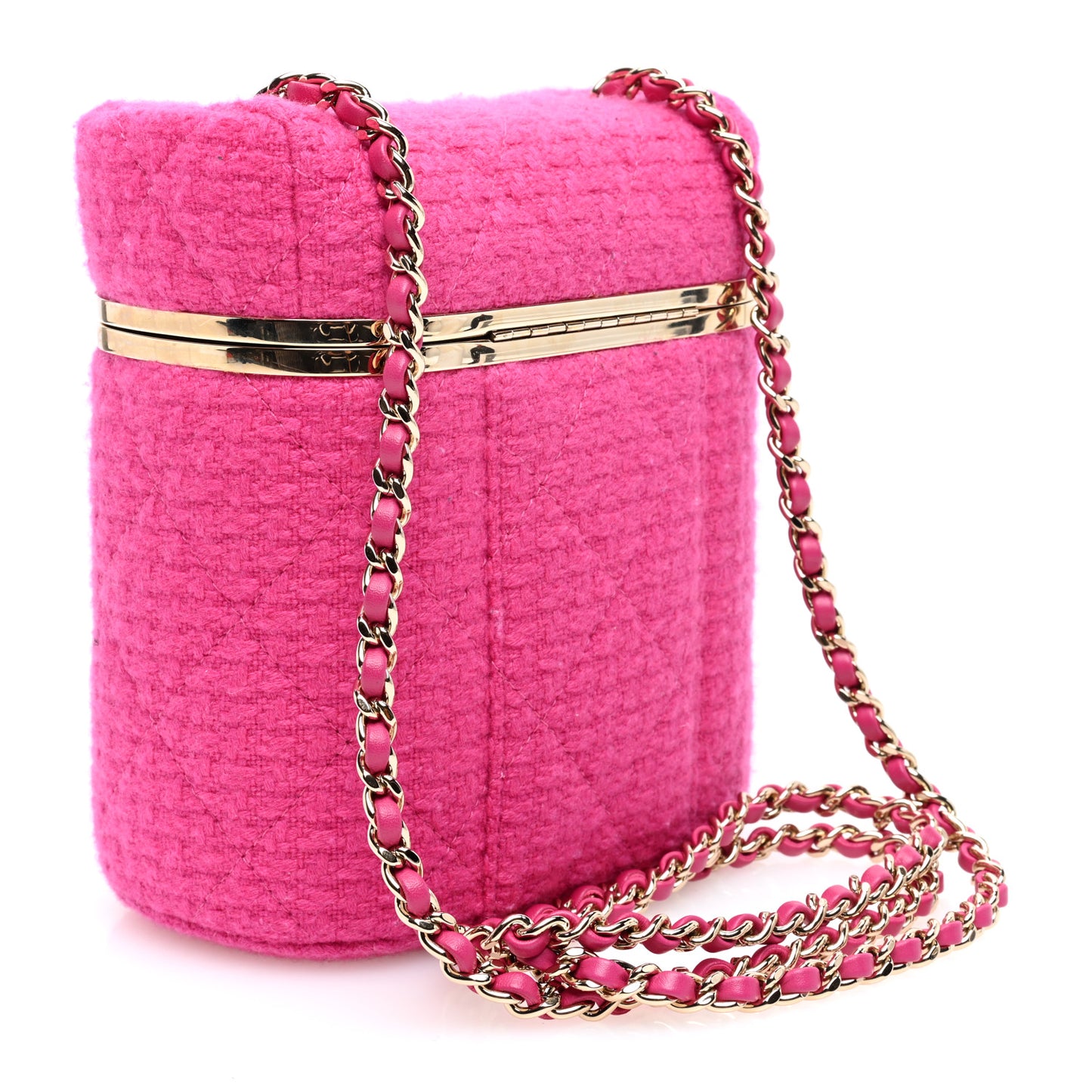 Tweed Quilted Small Vanity Case Fuchsia