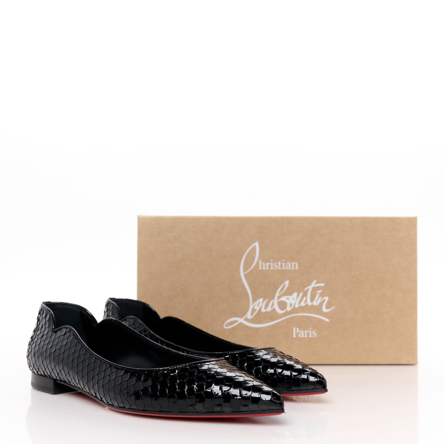 Patent Snakeskin Embossed Hot Chickita Flats 38.5 Black